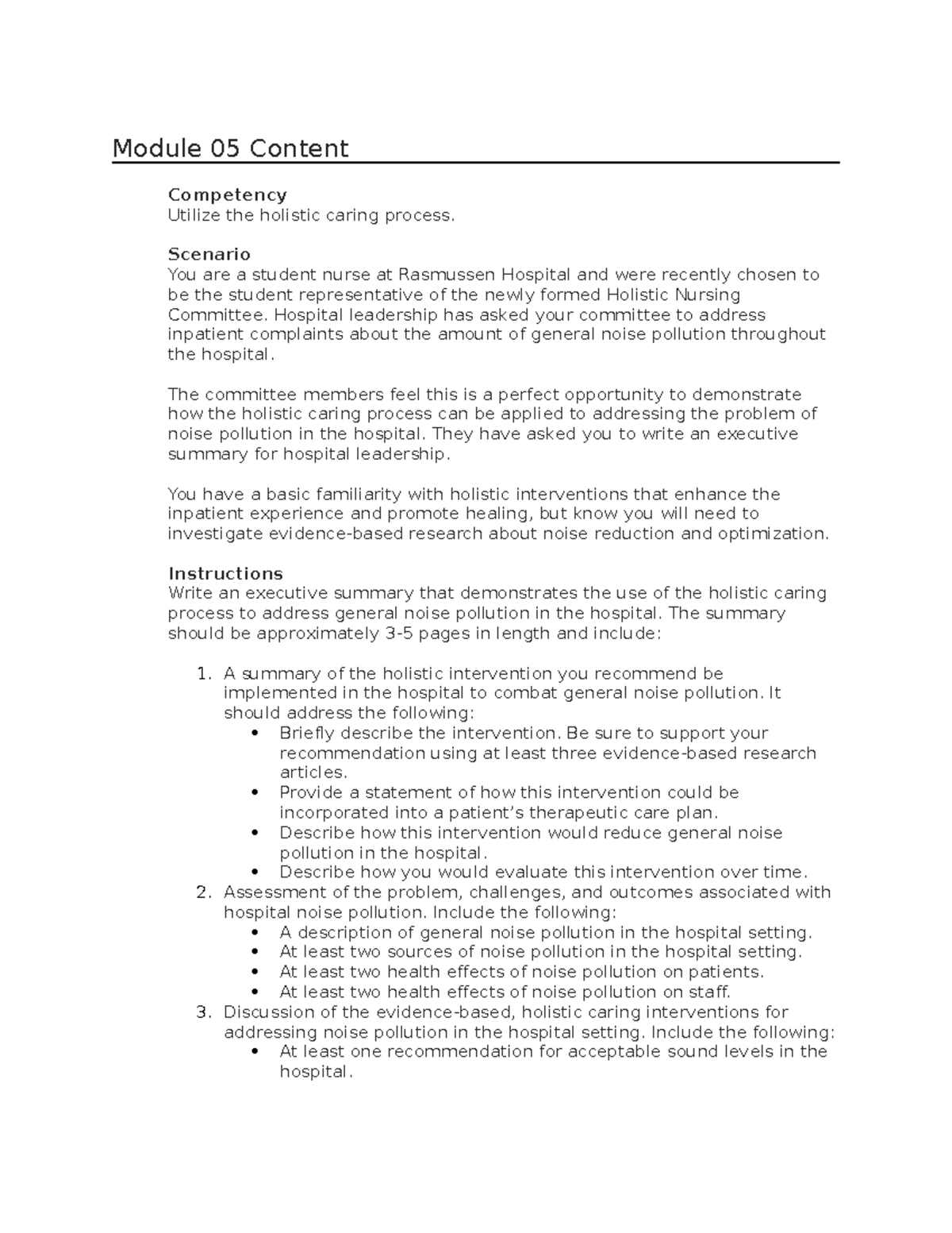 Module 05 - Executive Summary: Addressing Noise Pollution in Hospitals ...