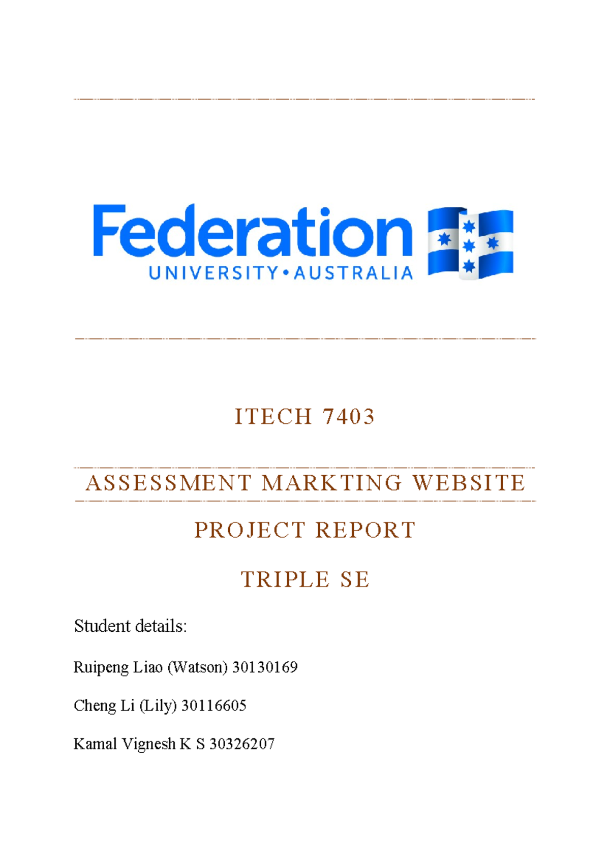 ITECH 7403 Final Project Report: Assessment Marking Website Development ...