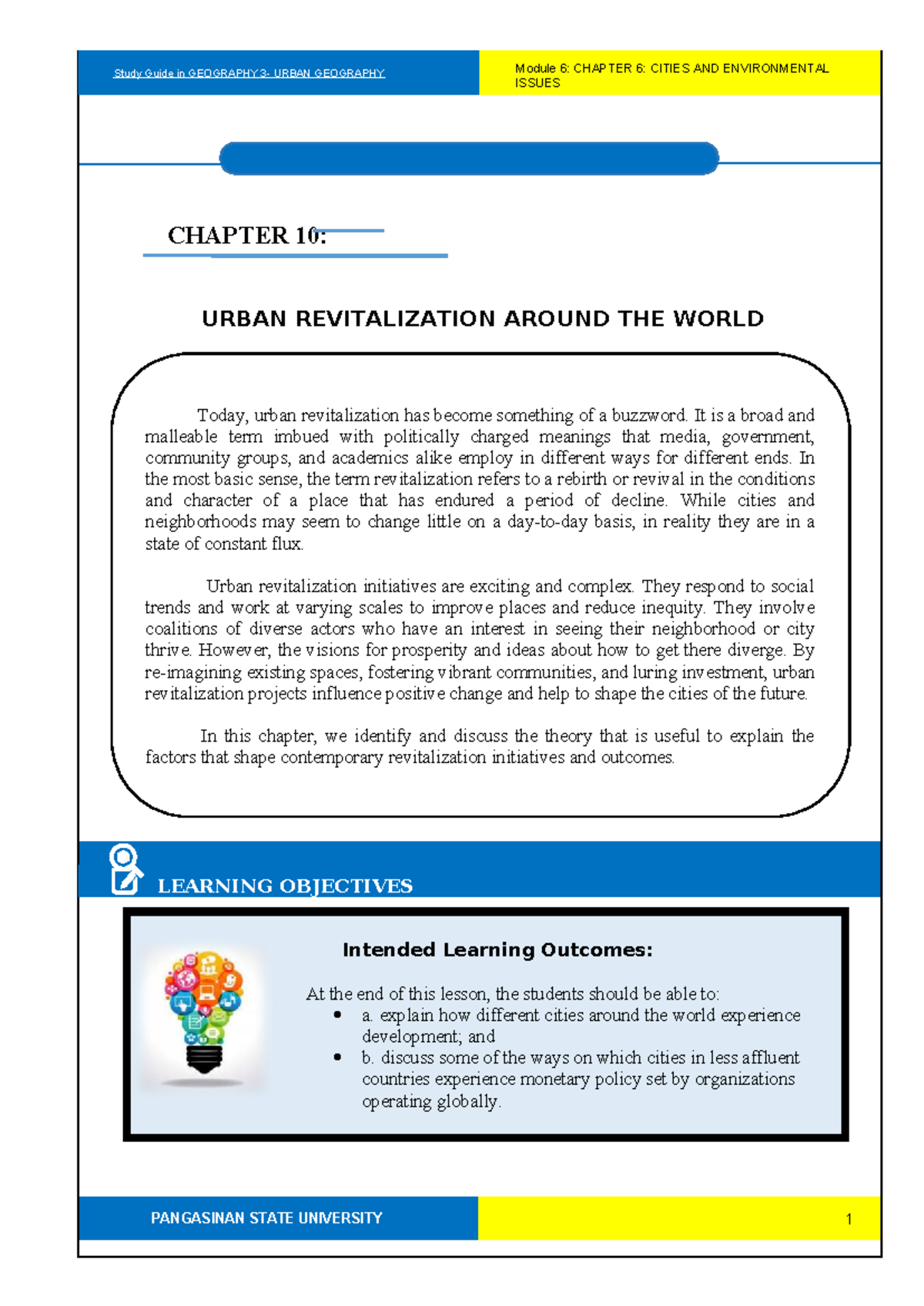 Study Guide in GEOGRAPHY URBAN GEOGRAPHY Module 6: CHAPTER 10 URBAN ...