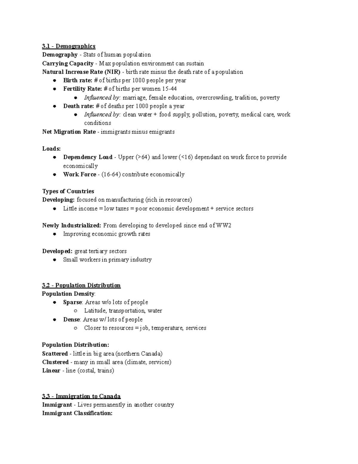 Unit 3 - Human Geography Test Notes: Key Demographic Concepts - Studocu