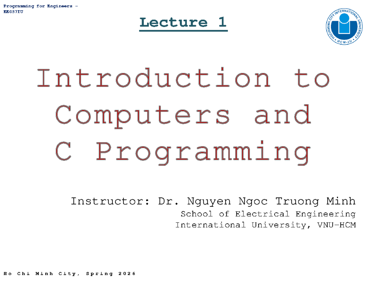 Programming for Engineers EE057IU Lecture 1: Introduction to Algorithms ...