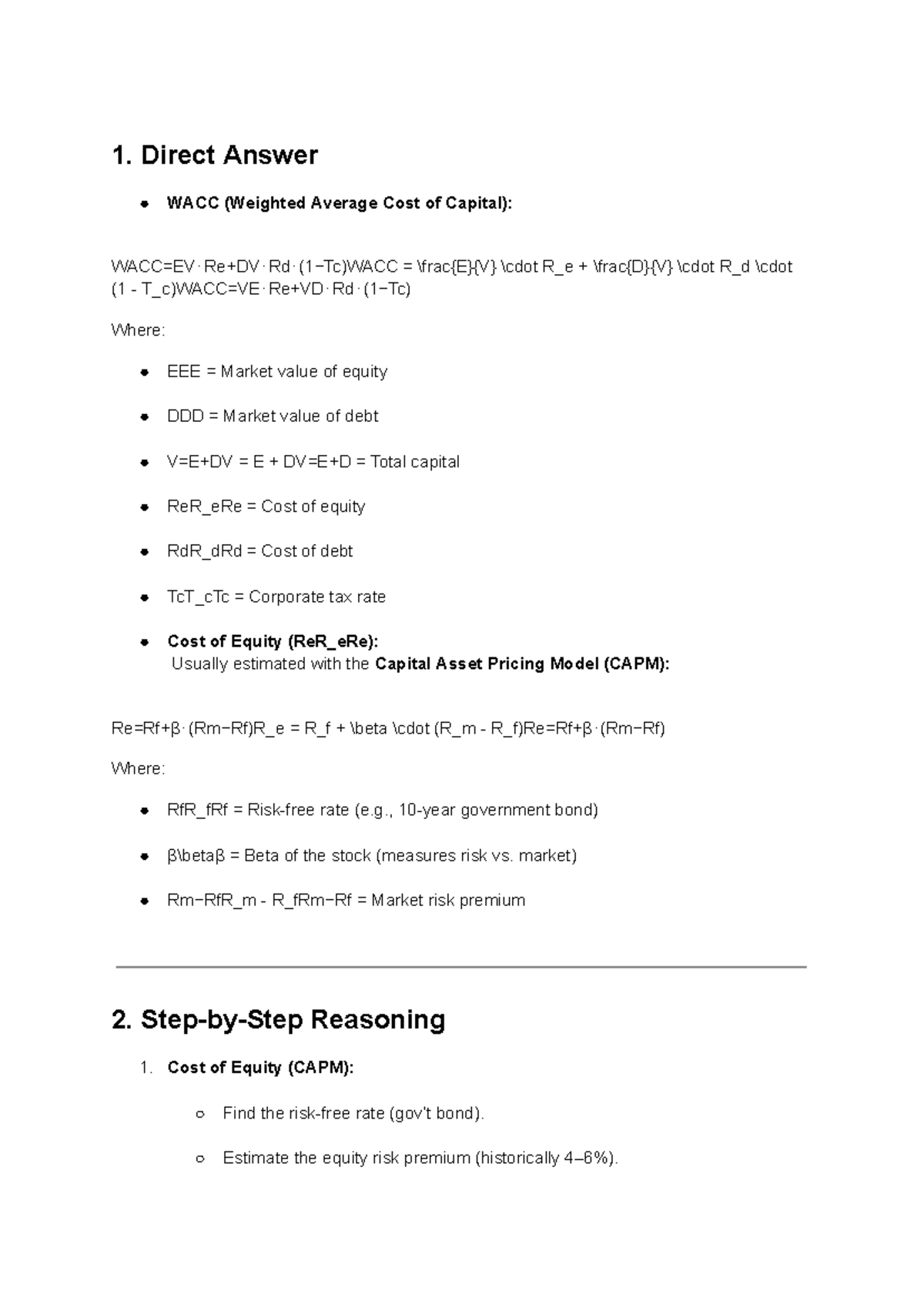 WACC and Cost of Equity: Formulas and Approaches for Analysis - Studeersnel