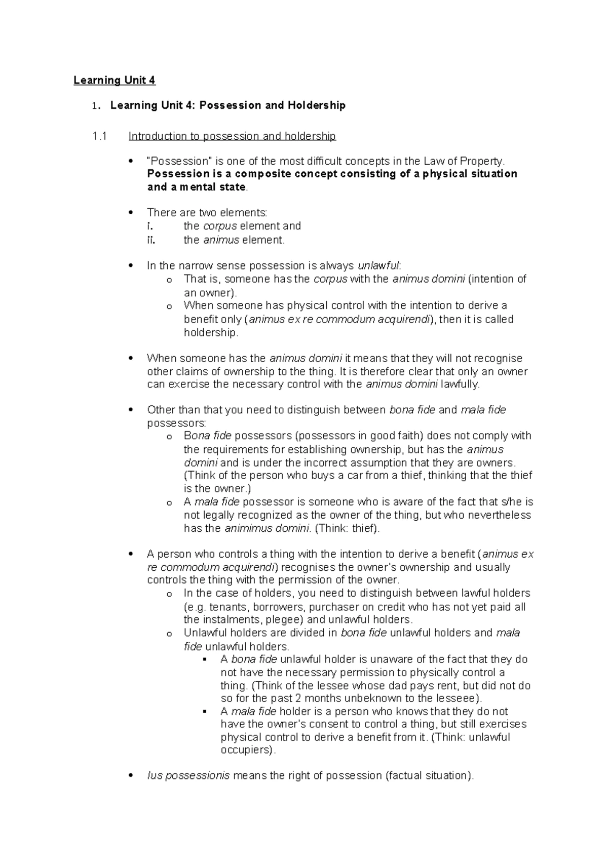 Law of Property LU 1 Study Notes - Law of Property Learning Unit 1 LO1 ...