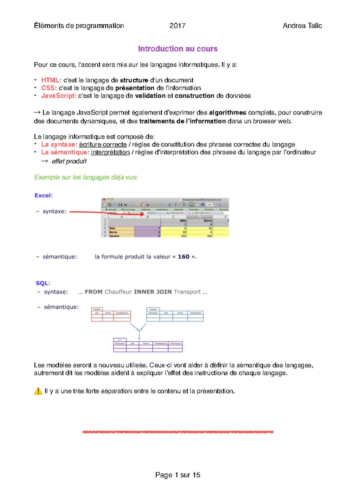Element de programmation entier - de programmation 2017 Andrea Talic ...