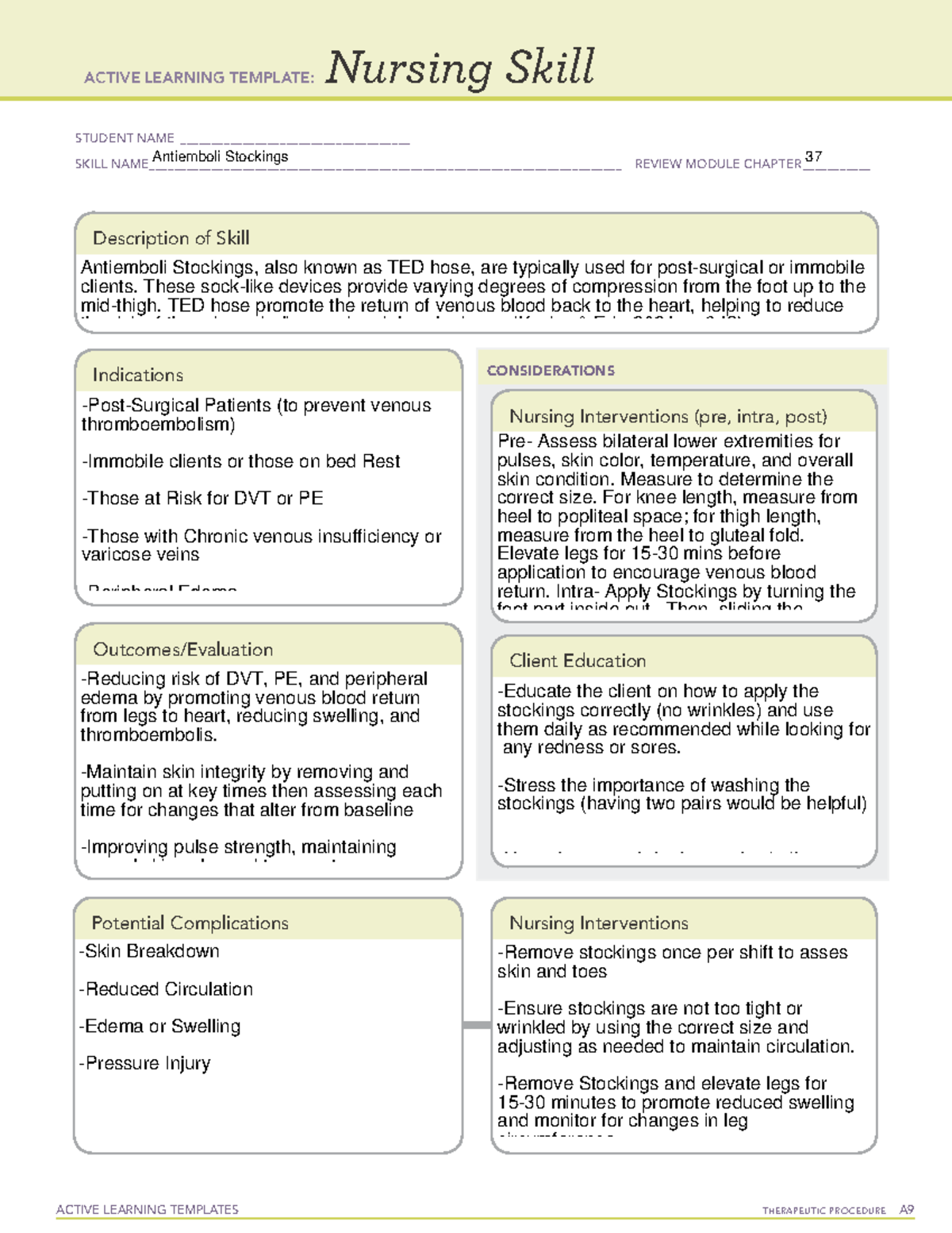 NUR 380 L - Week 7 Active Learning Template: Antiemboli Stockings Skill ...