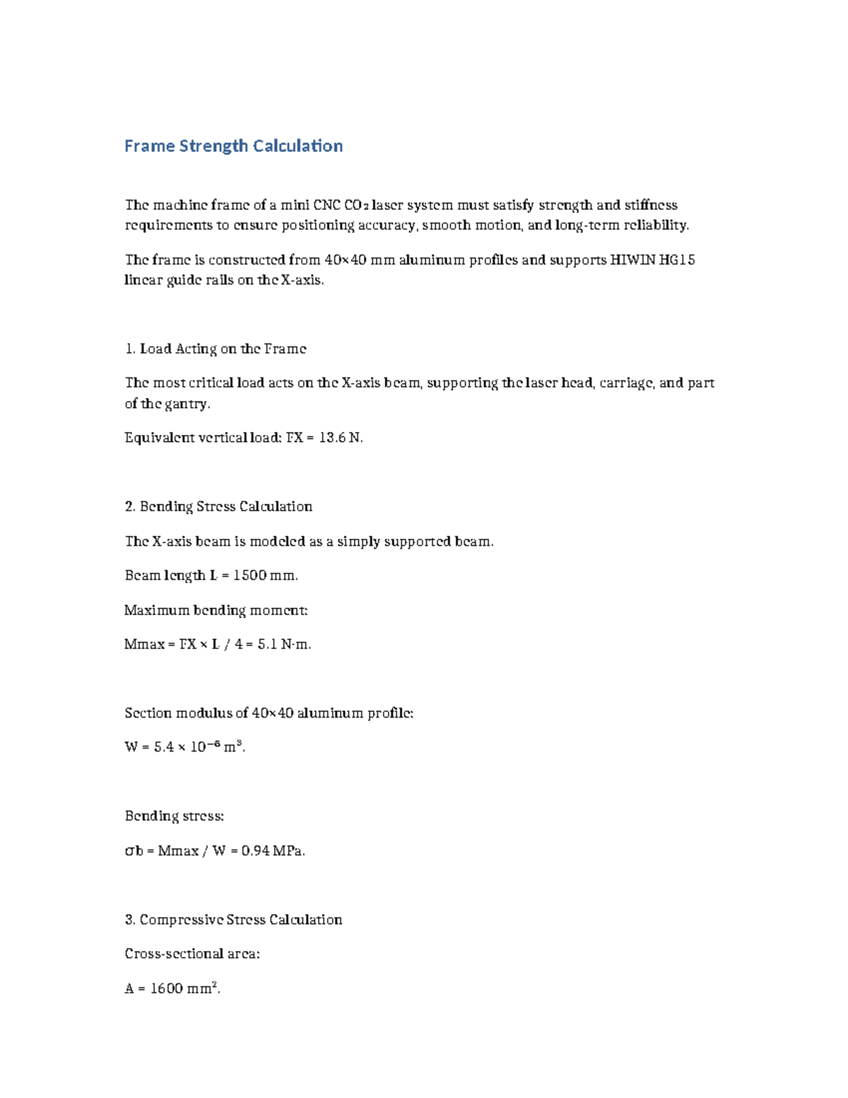 Frame Strength Calculation for Mini CNC CO₂ Laser System - Studocu