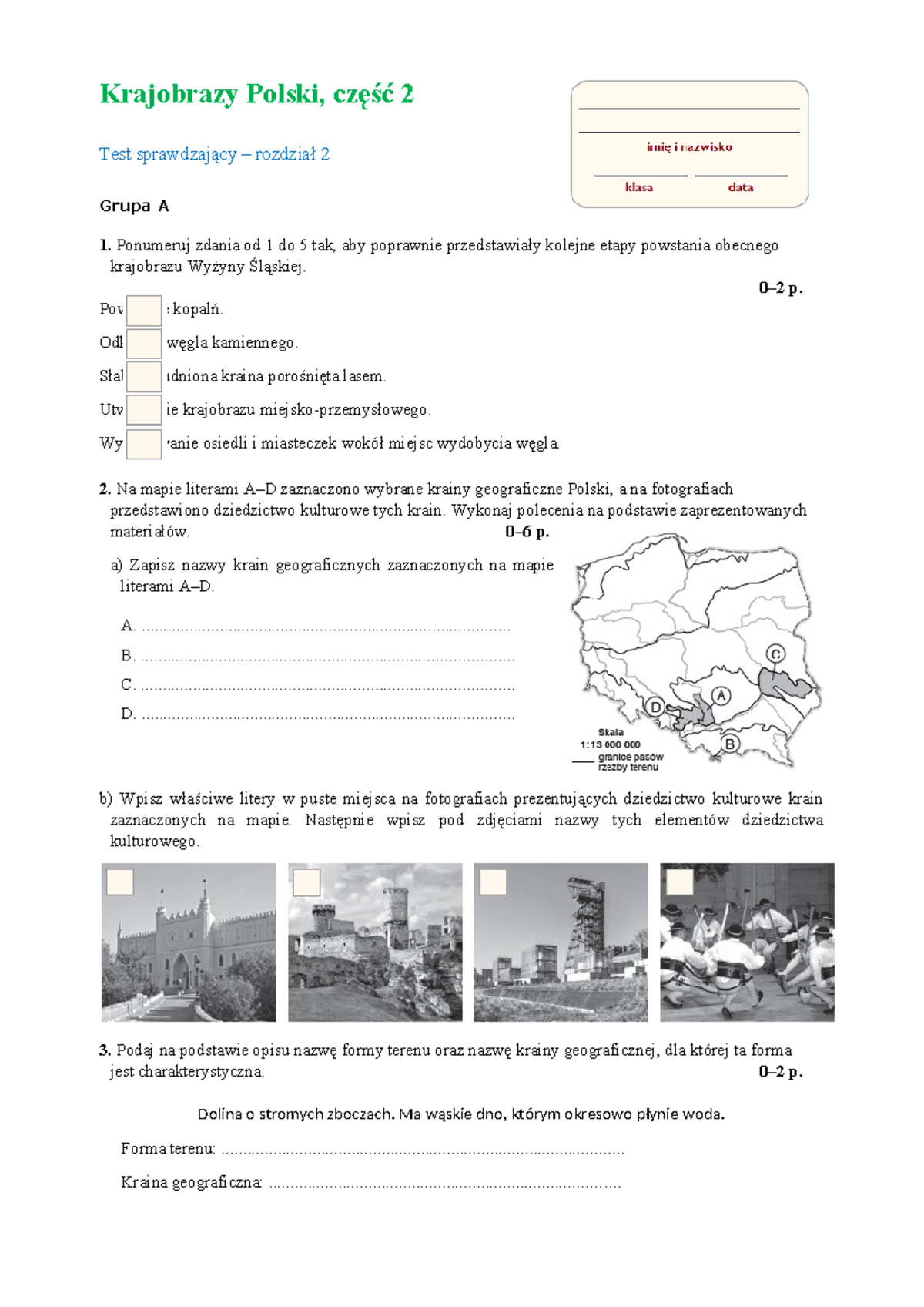 648453148 klasa 5 geografia - Krajobrazy Polski, część 2 Test
