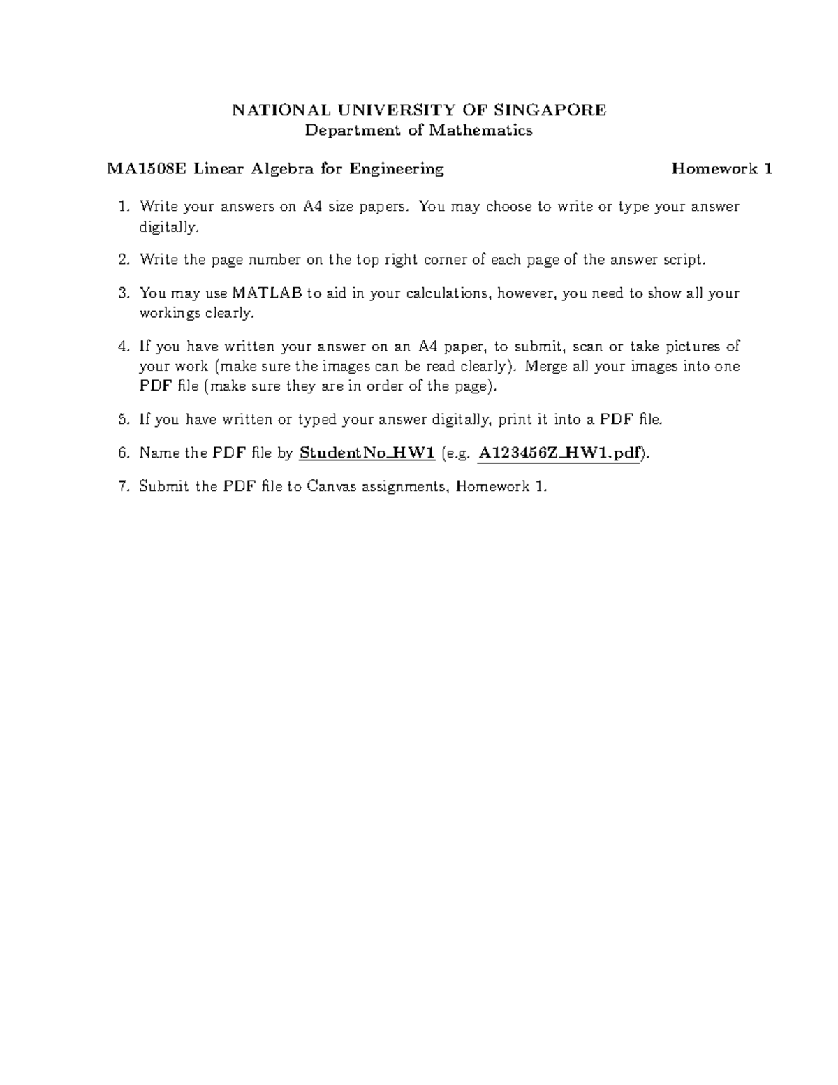 Homework 1 (Solution) - answers to hw1 - NATIONAL UNIVERSITY OF ...