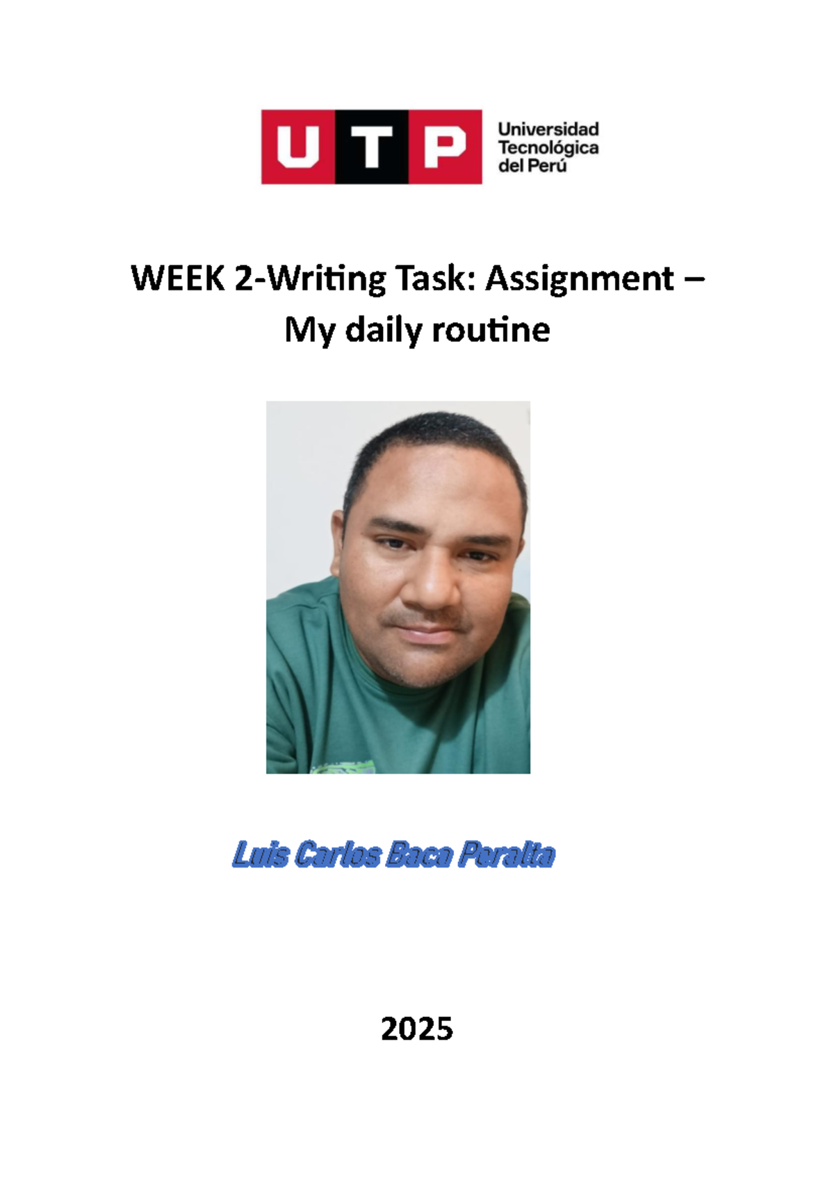 WEEK 2 - Daily Routine Writing Task Assignment - Studocu