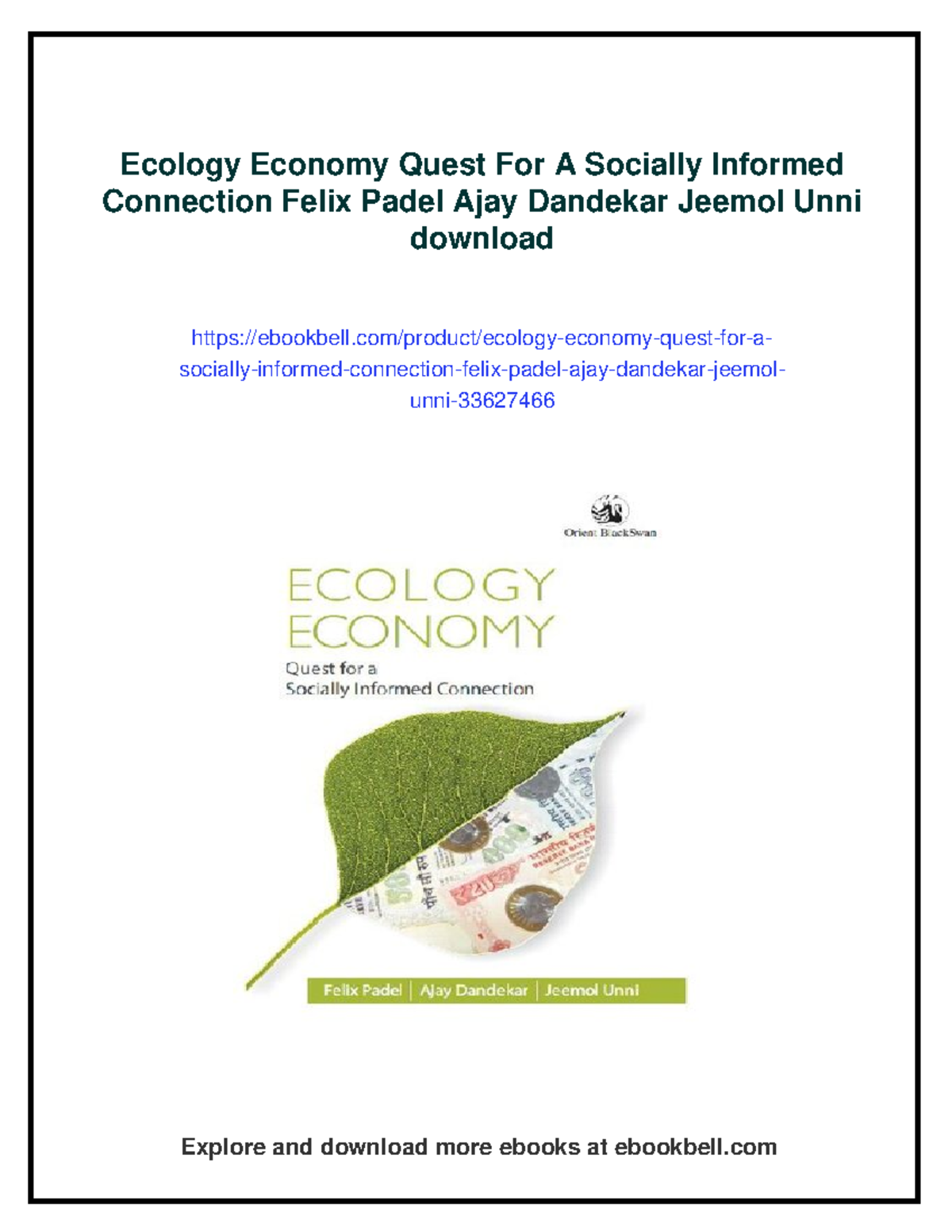 Ecology and Economy: A Socially Informed Connection (Course Code ...