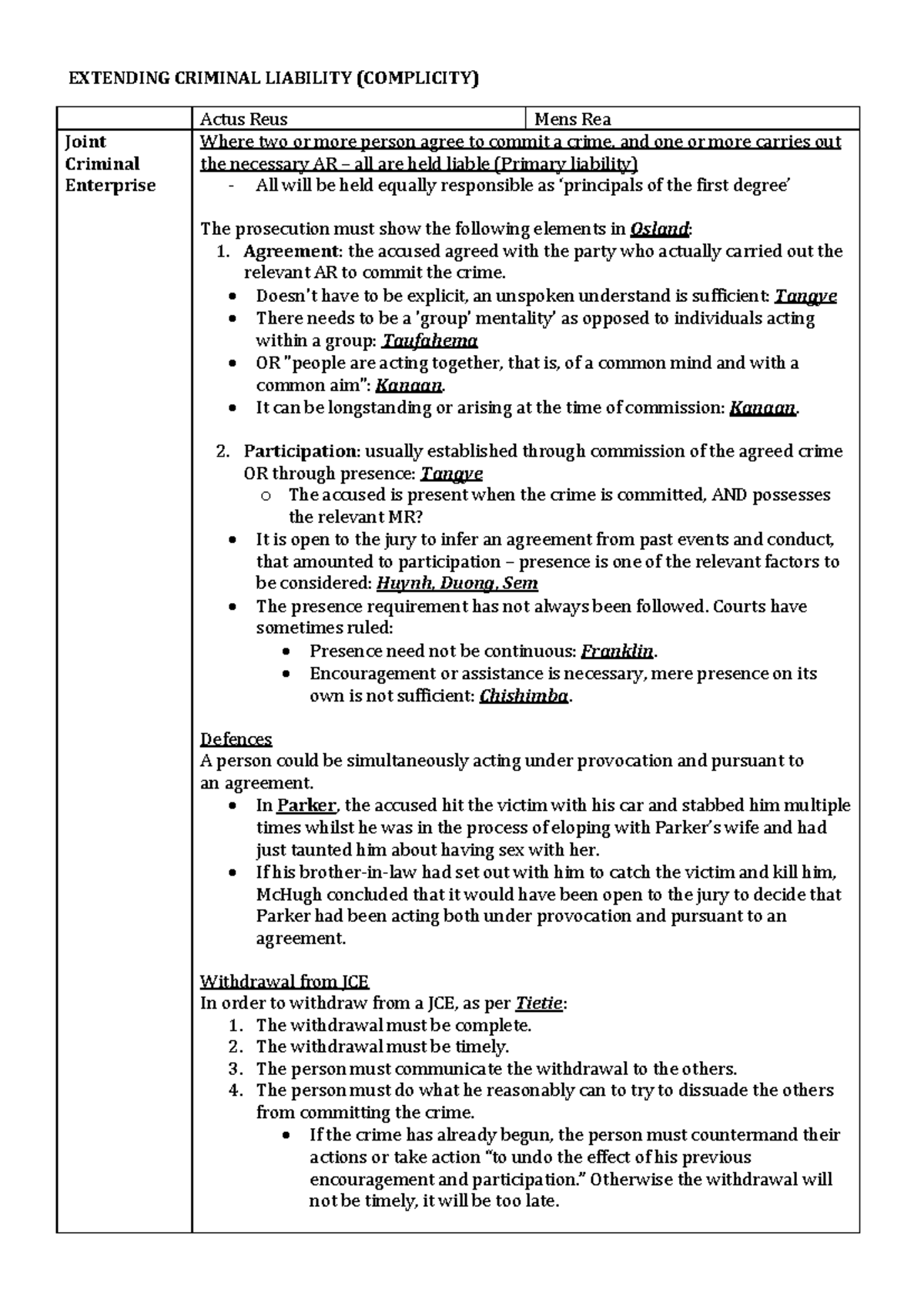CRIM 101: Complicity and Joint Criminal Enterprise Overview - Studocu