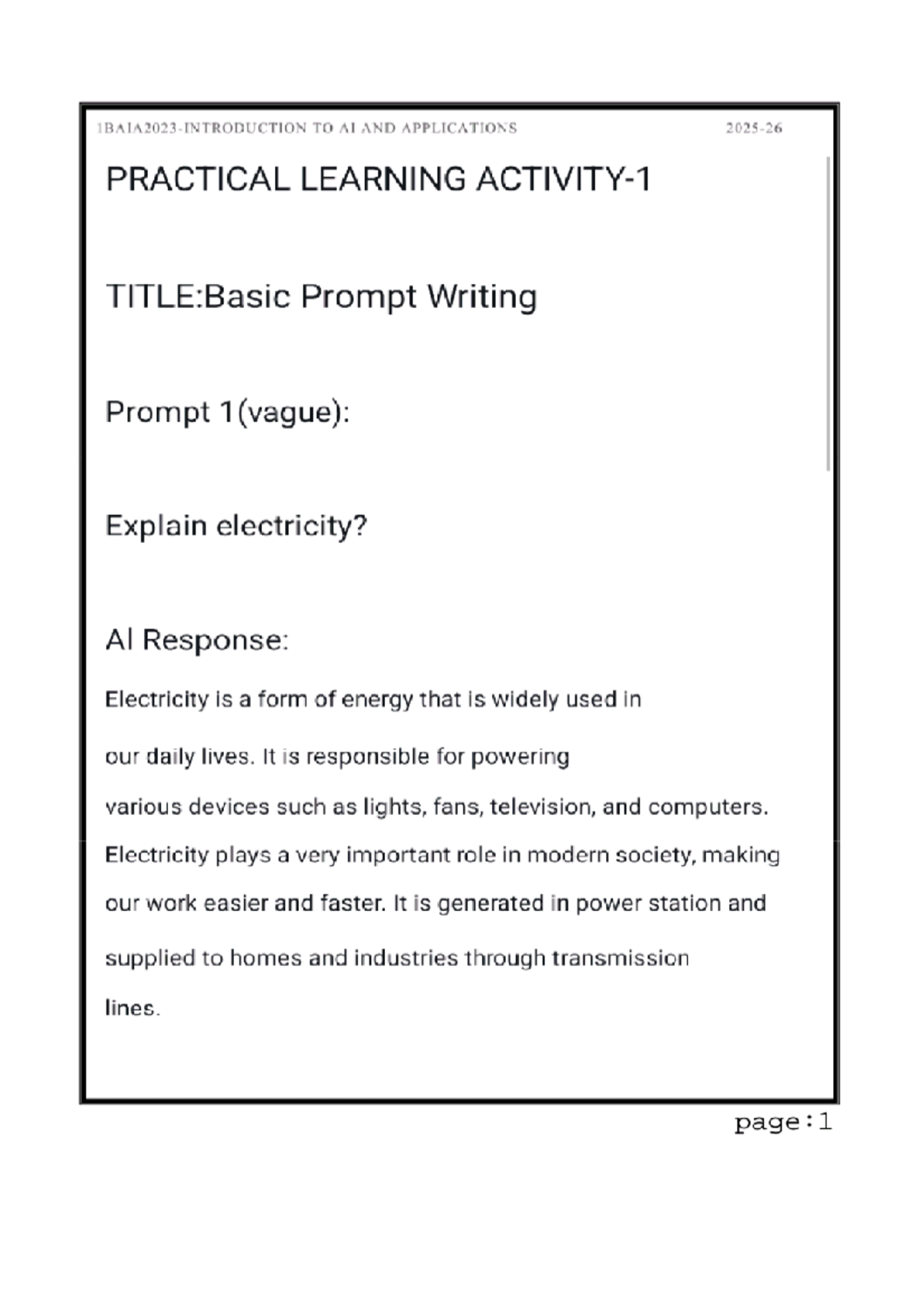 AI AND APPLICATIONS: Basic Prompt Writing on Electricity - Studocu