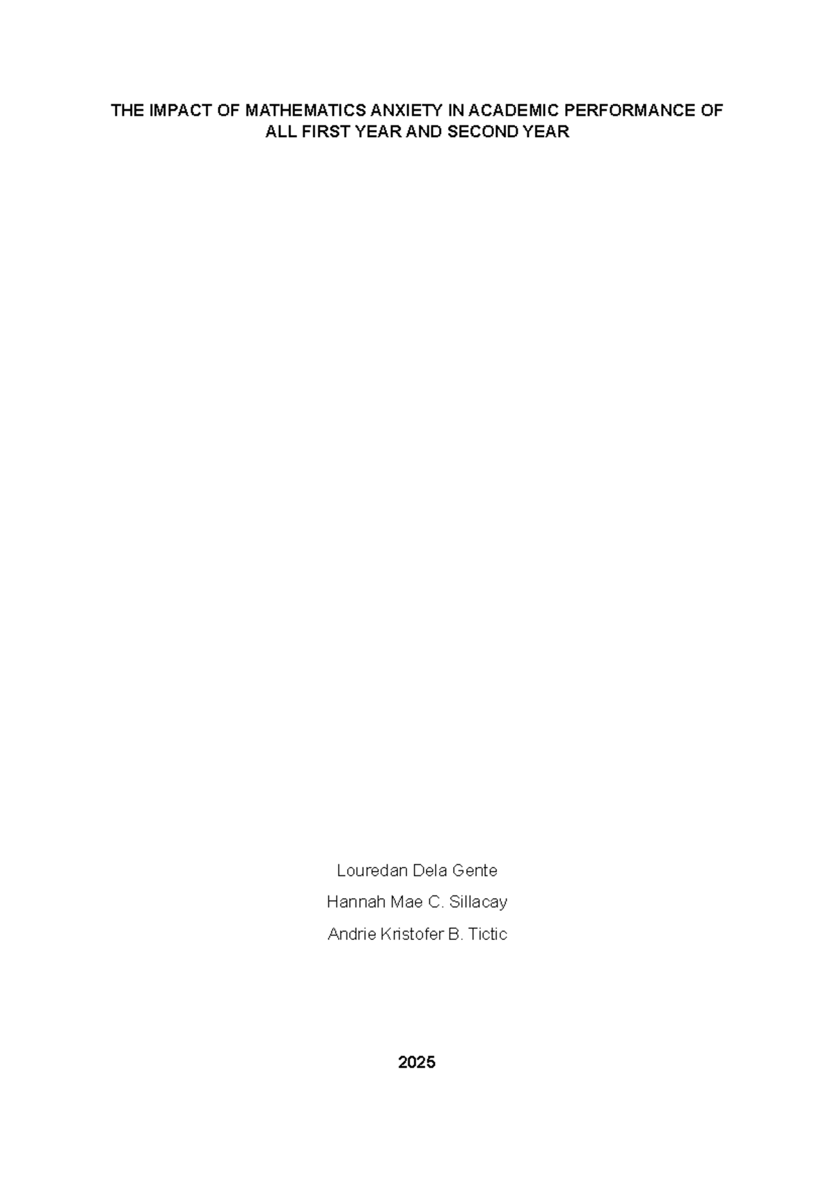Mathematics Anxiety and Academic Performance of First and Second Year ...