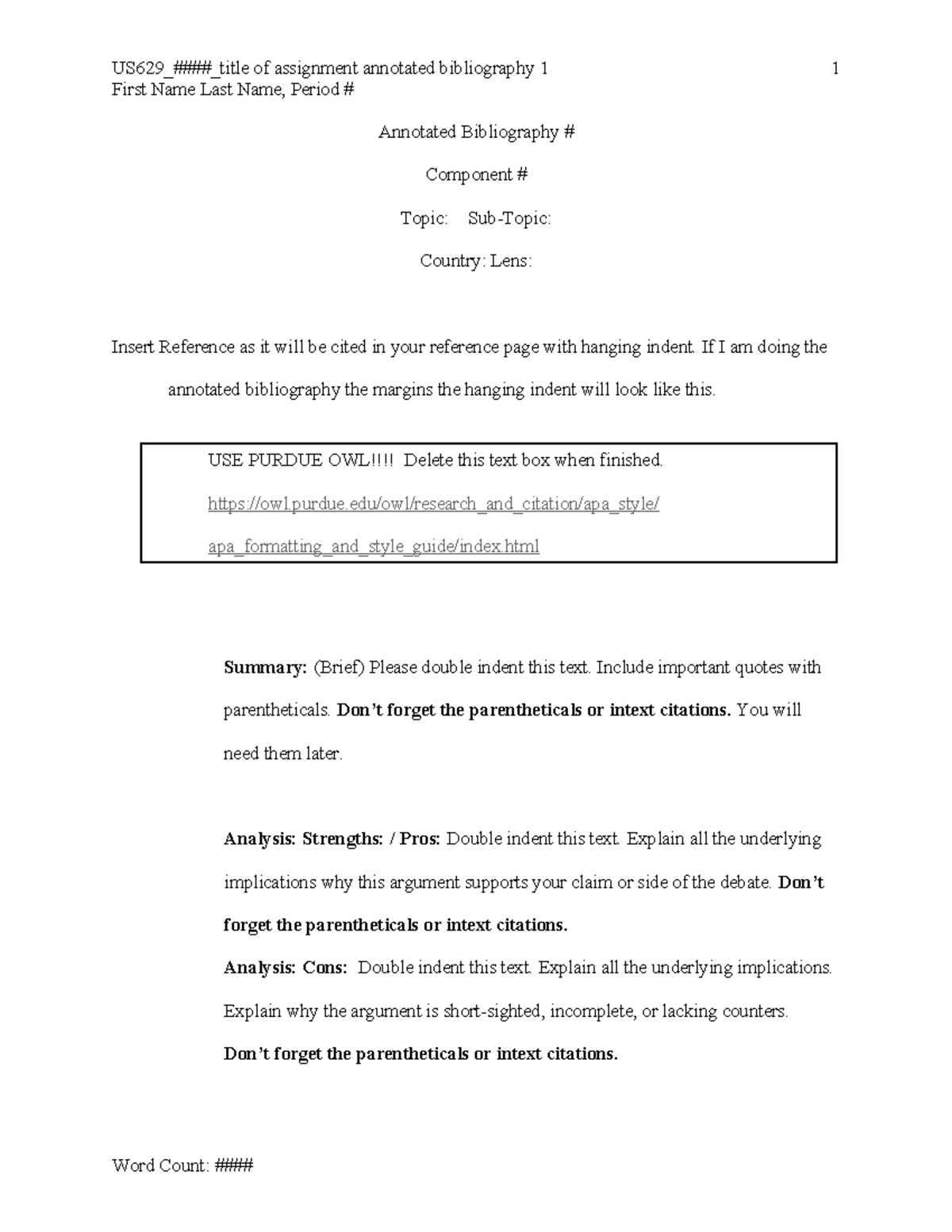 Annotated Bibliography Template for US629 Assignment - Studocu