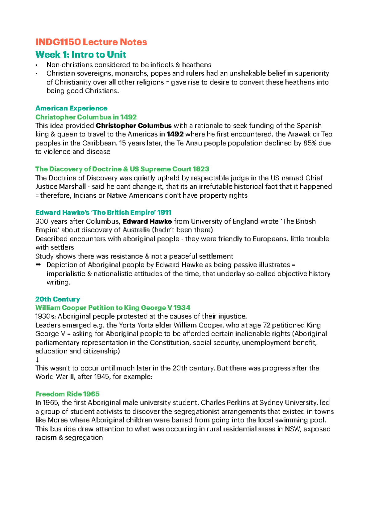 INDG Week 1 - Week 1 notes - INDG1150 Lecture Notes Week 1: Intro to ...