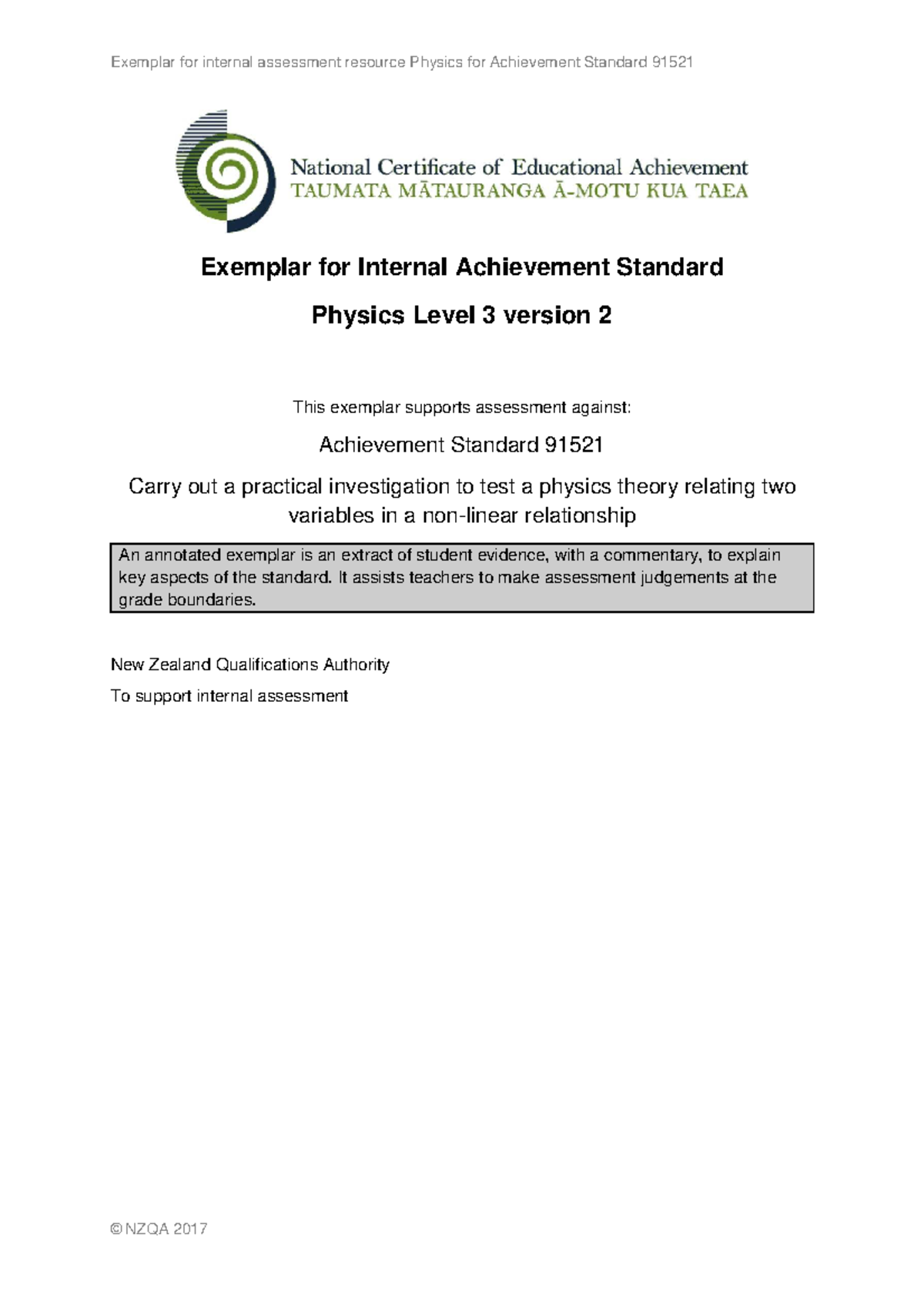 Exemplar for Internal Assessment Resource: Physics 91521 Investigations ...