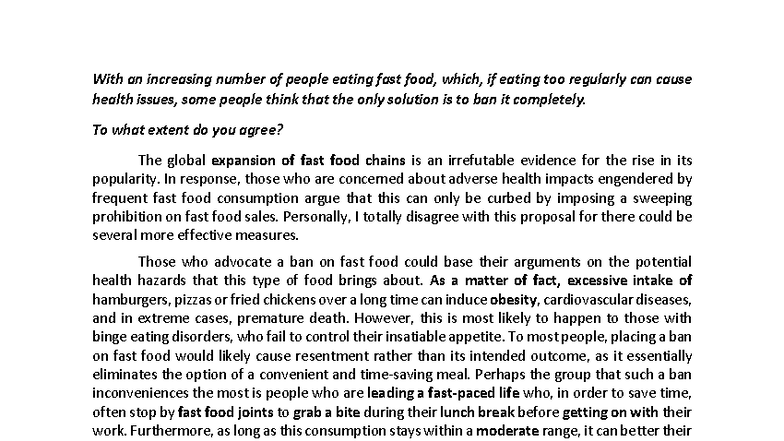 [Writing] In-Class Practice: Fast Food Debate and Health Impacts - Studocu