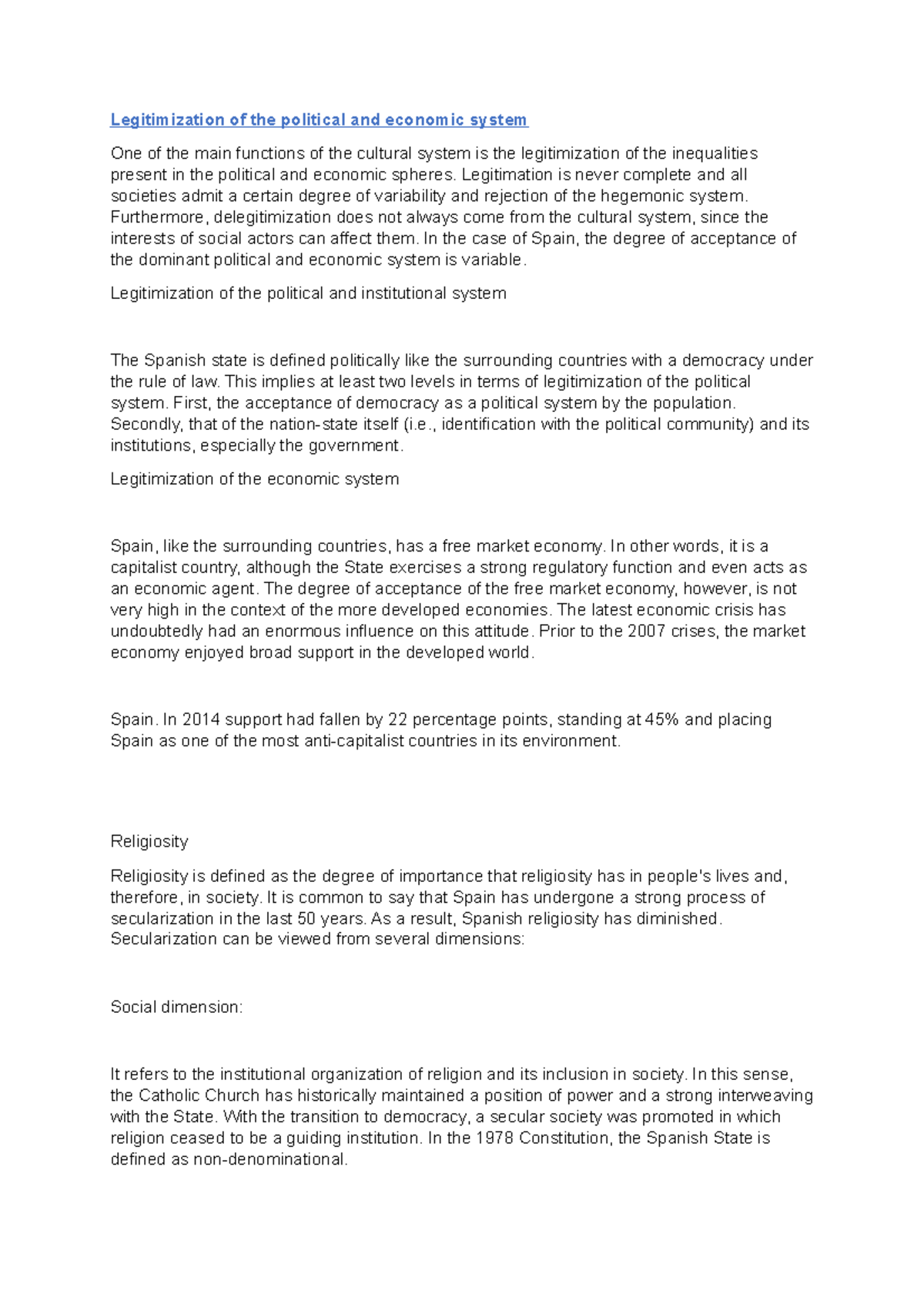 Legitimization of Political & Economic Systems: Insights from Spain ...