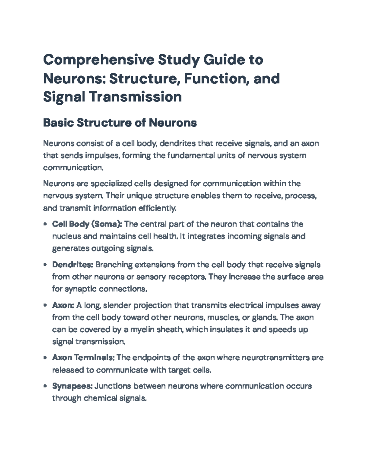 Comprehensive Study Guide On Neurons Structure Function