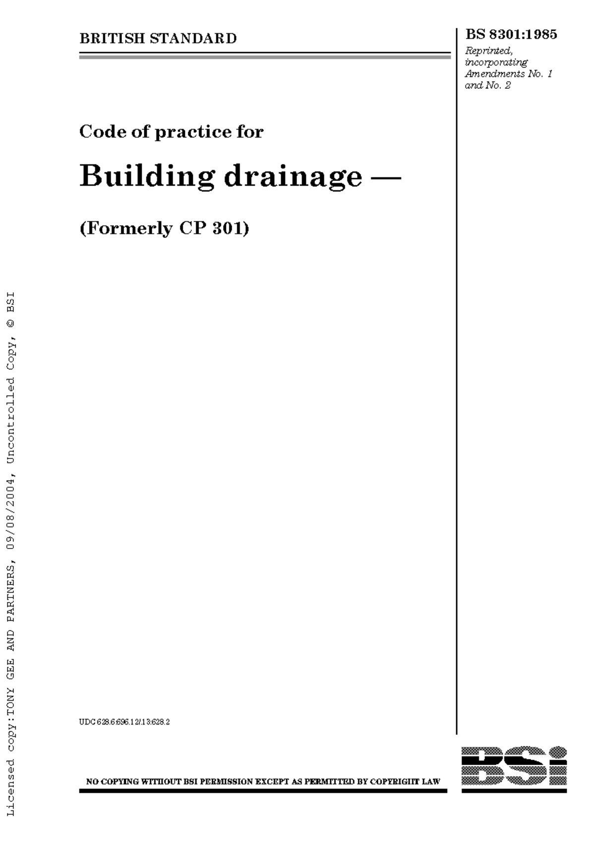 BS 8301:1985 Code of Practice for Building Drainage Standards - Studocu