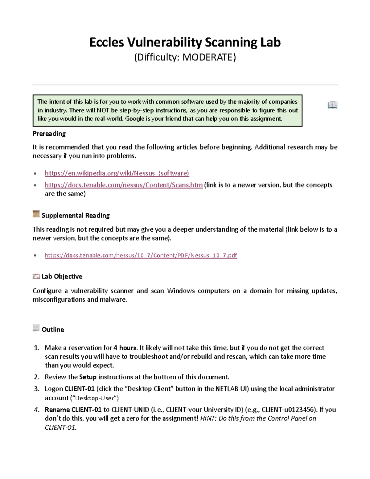 Eccles Vulnerability Scanning Lab: Configuring Nessus Essentials - Studocu