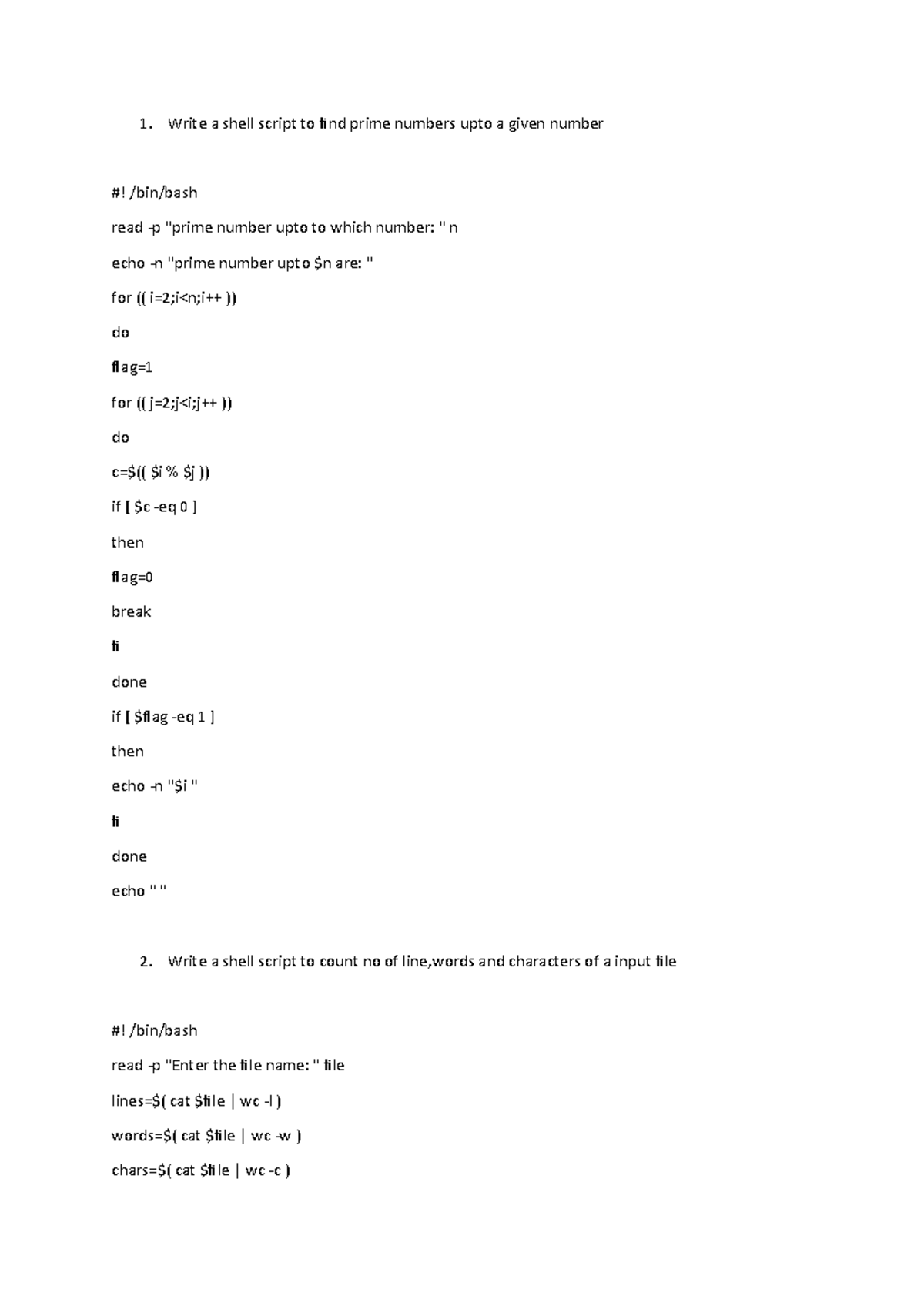 Os lab merge - Lab - 1. Write a shell script to find prime numbers upto ...