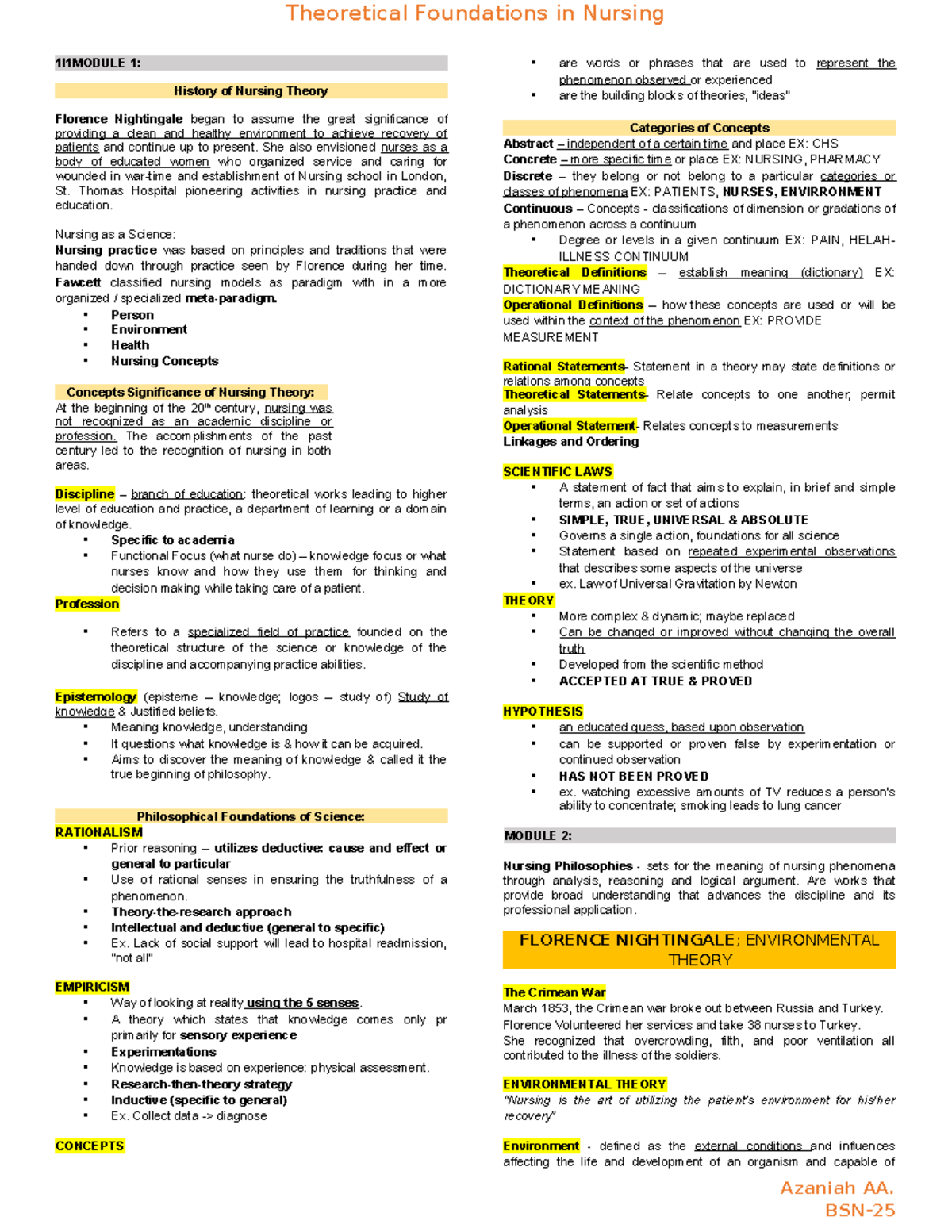 TFN-P1: Theoretical Foundations in Nursing - Comprehensive Review - Studocu