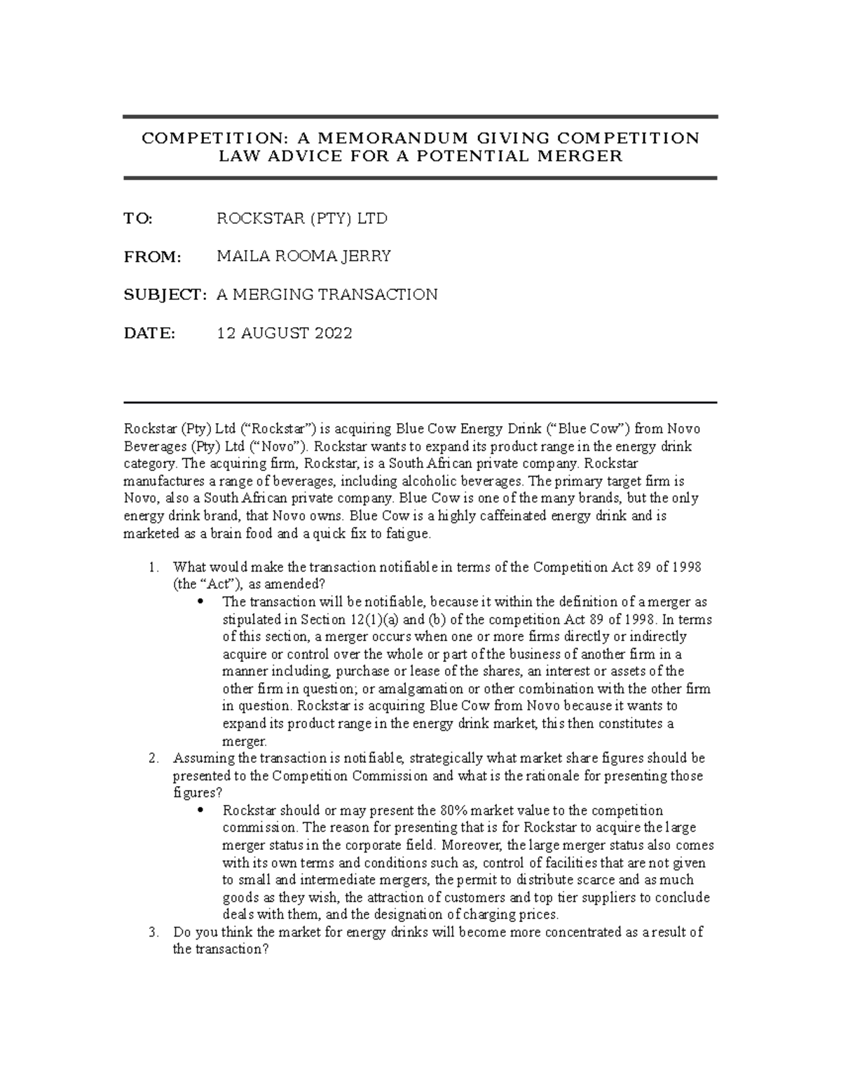Competition Law (CPL 301): Overview of Merger Dynamics in Energy Sector ...