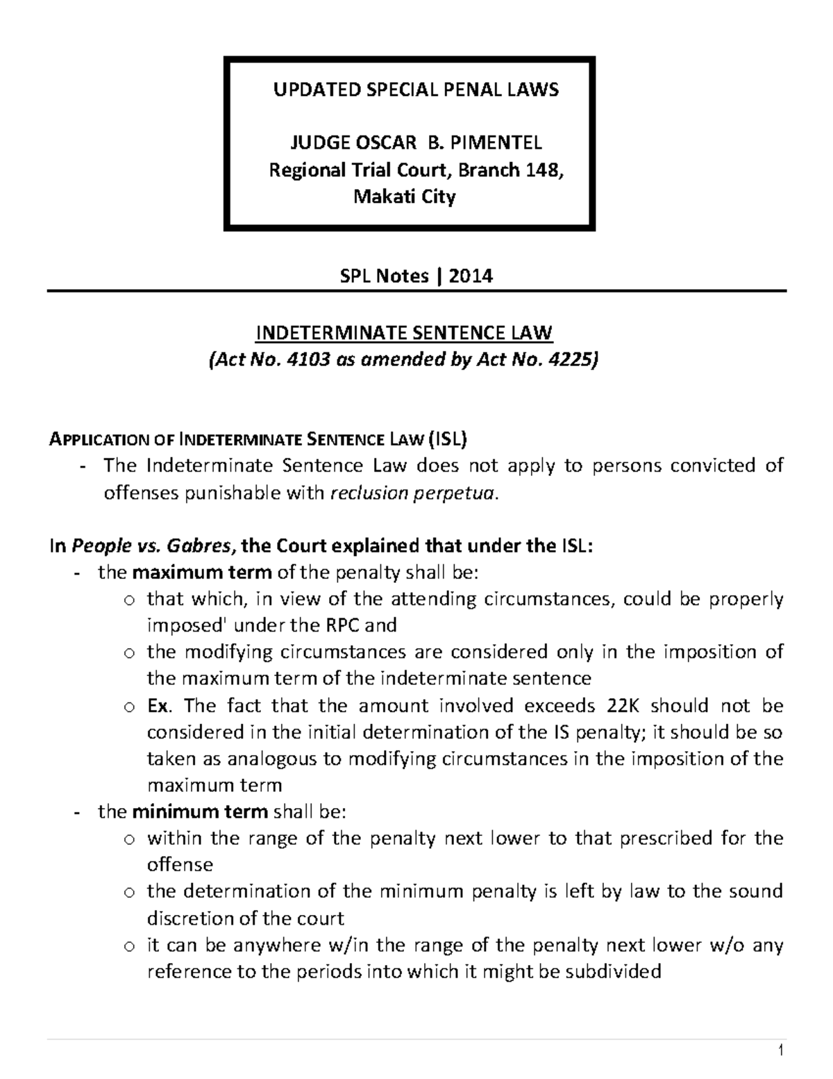 Islaw Notes - nothing - UPDATED SPECIAL PENAL LAWS JUDGE OSCAR B ...