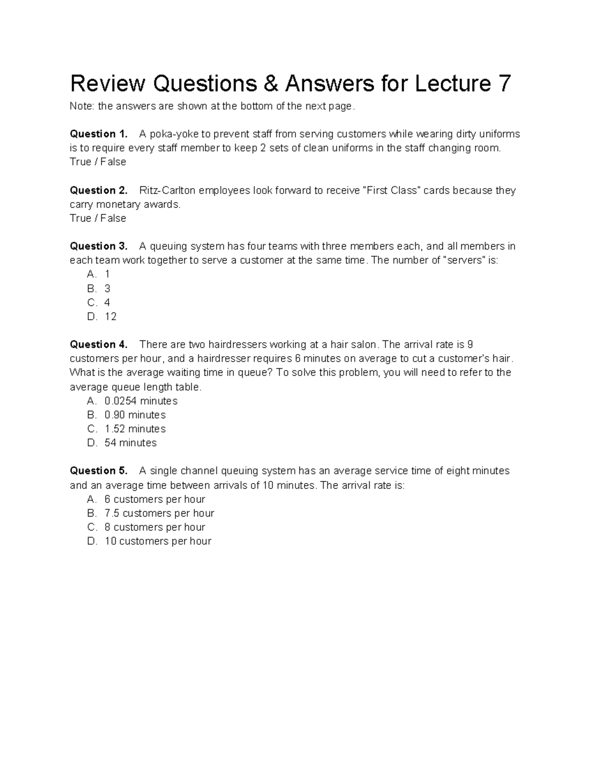Review Questions Answers - Lecture 7 - Review Questions & Answers for ...