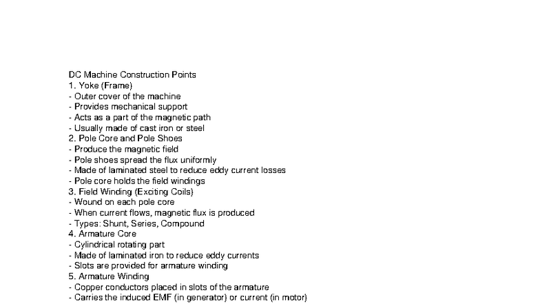 DC Machine Construction: Key Components and Functions - Studocu