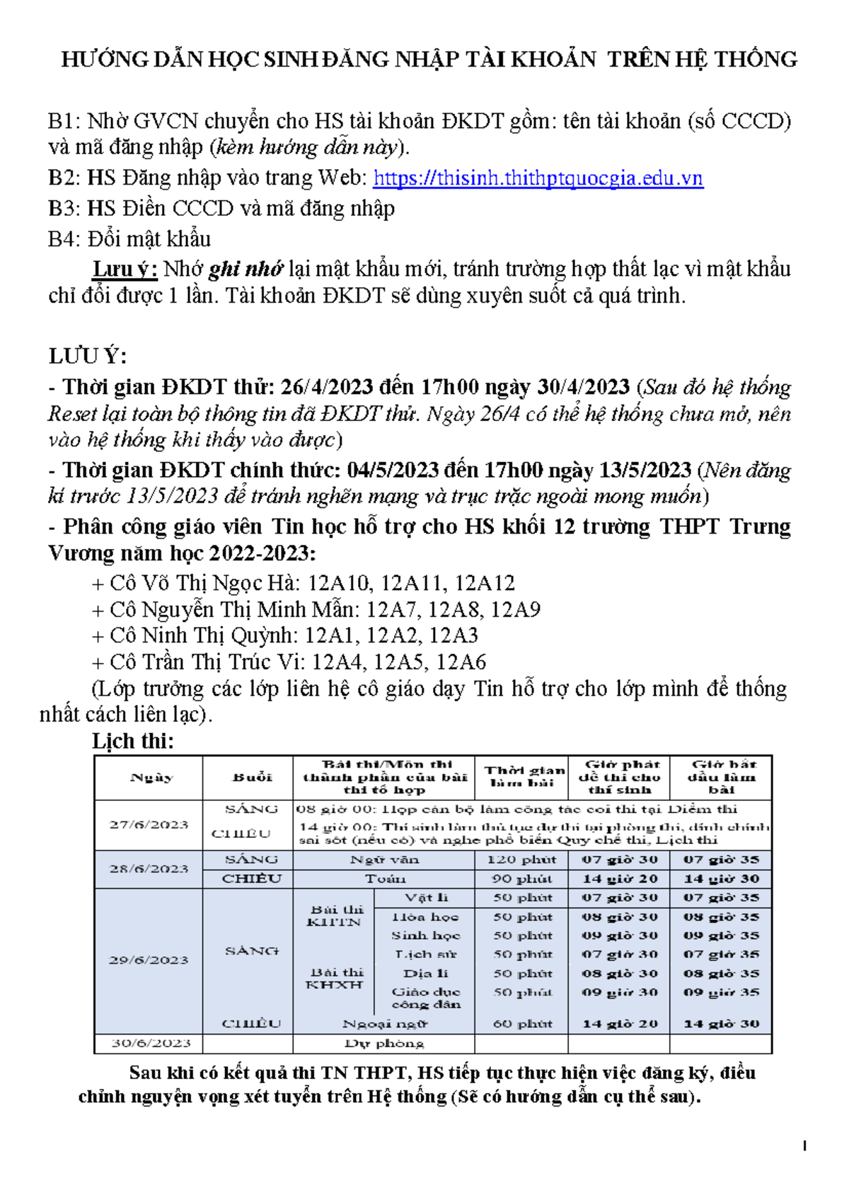 Huong DAN HS 12 DKDT TREN HE Thong 22-23 - 1 HƯỚNG DẪN HỌC SINH ĐĂNG ...