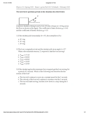 Physics 211 Spring 2025 Exam 1 Practice Questions and Solutions - Studocu