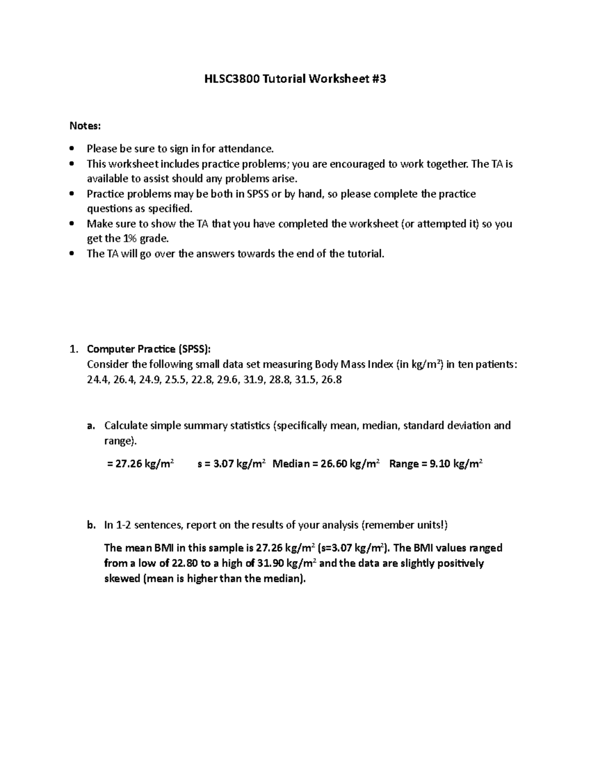 Tutorial+3+-+solutions - HLSC3800 Tutorial Worksheet Notes: Please be ...