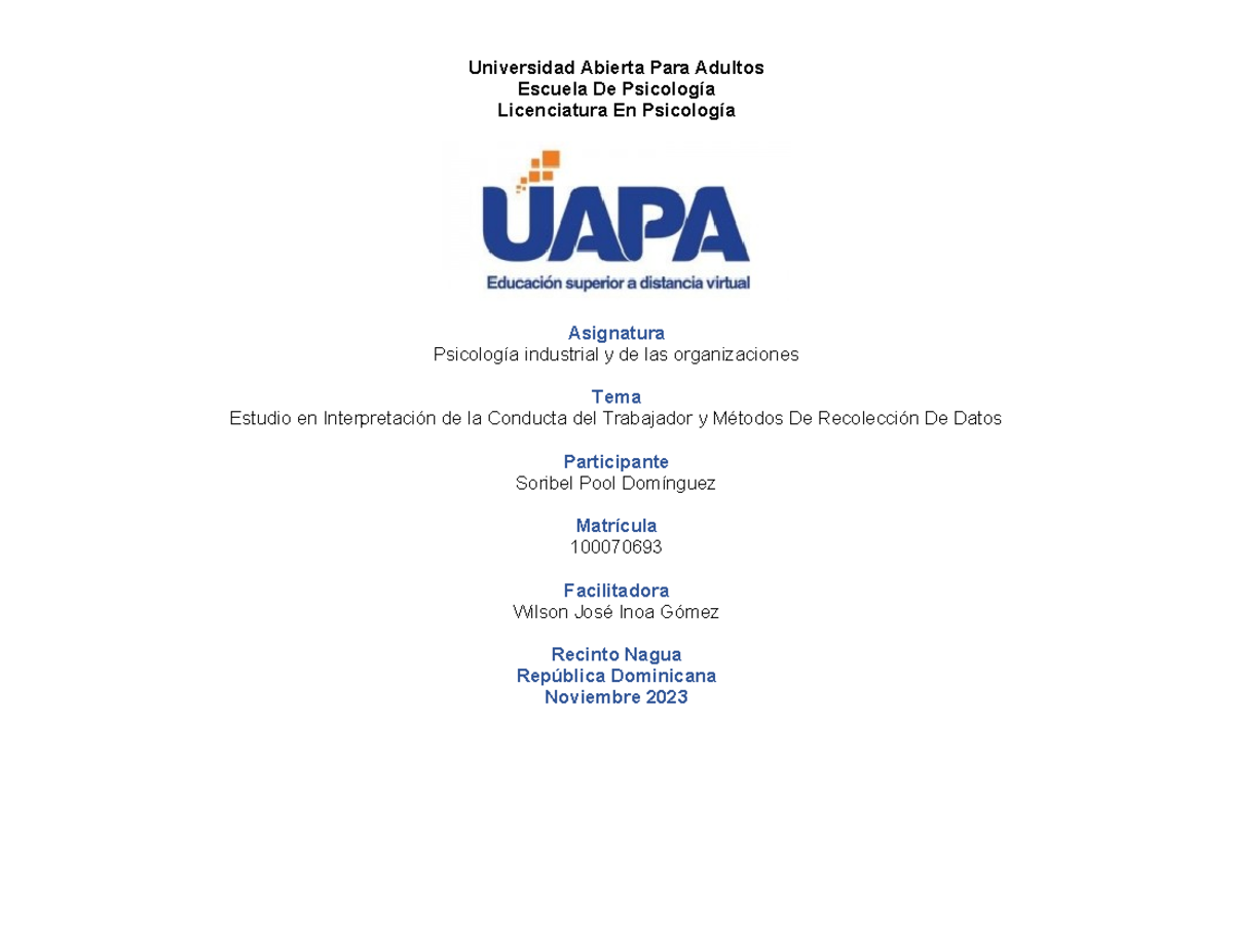 Tarea 2: Estudio de Conducta del Trabajador en Psicología Industrial