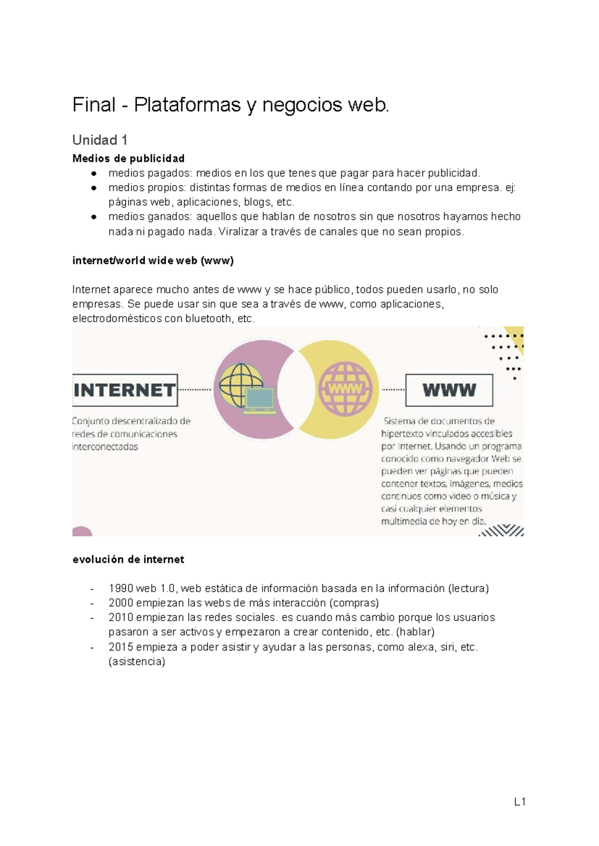 Final Exam - Plataformas y Negocios Web: Unidad 1 y 2 Resumen - Studocu