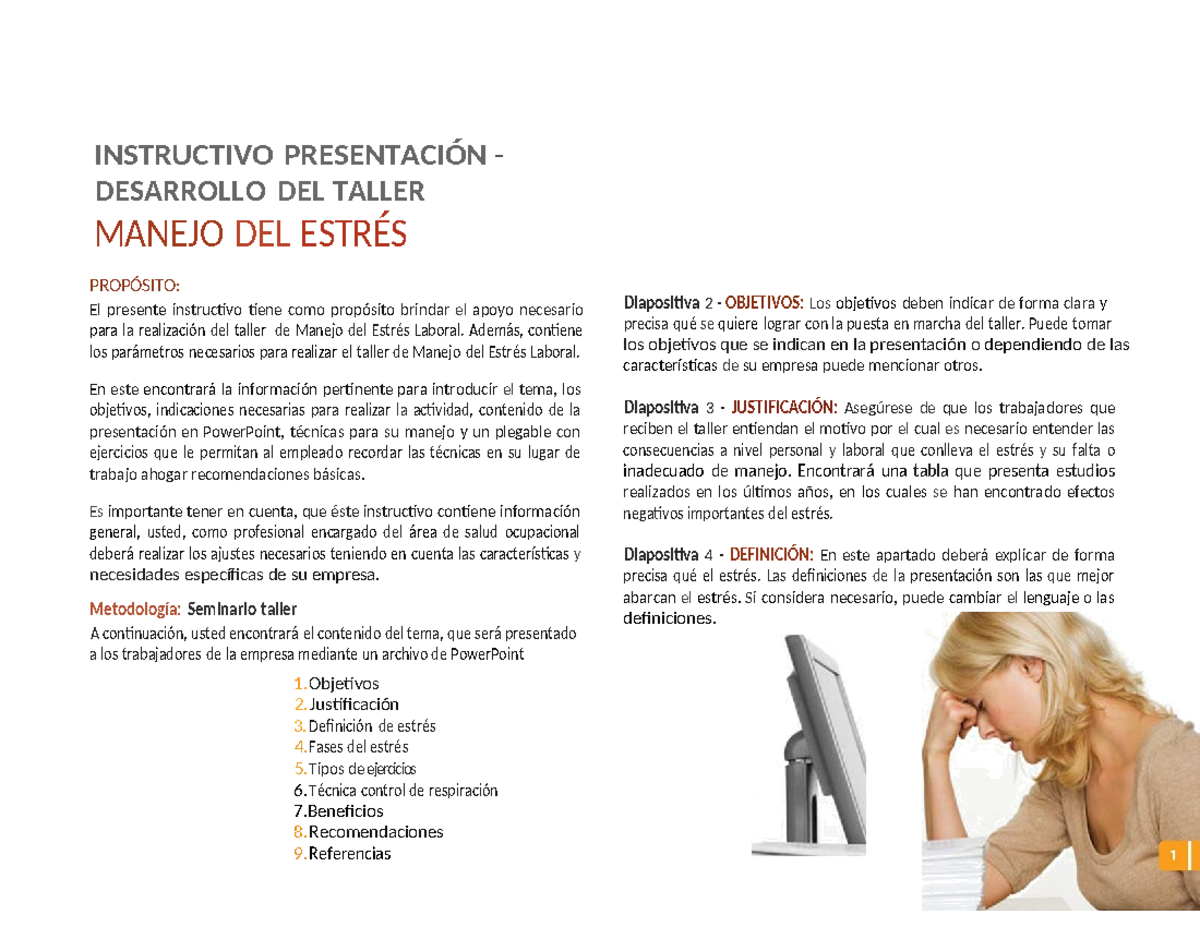 Instructivo para el Taller de Manejo del Estrés Laboral - Salud ...