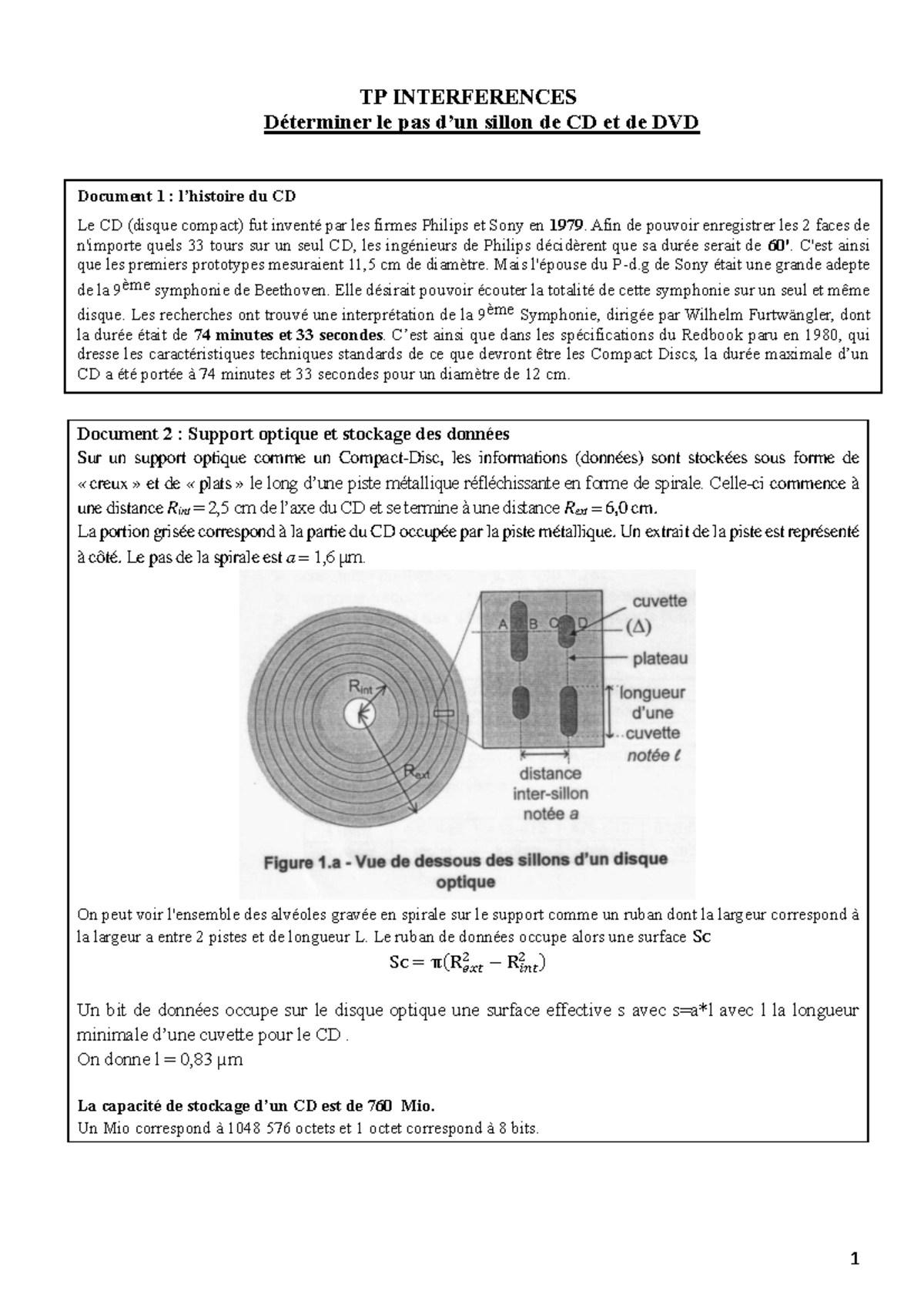 TP 1 Interférences sur le Support Optique CD et DVD - Studocu