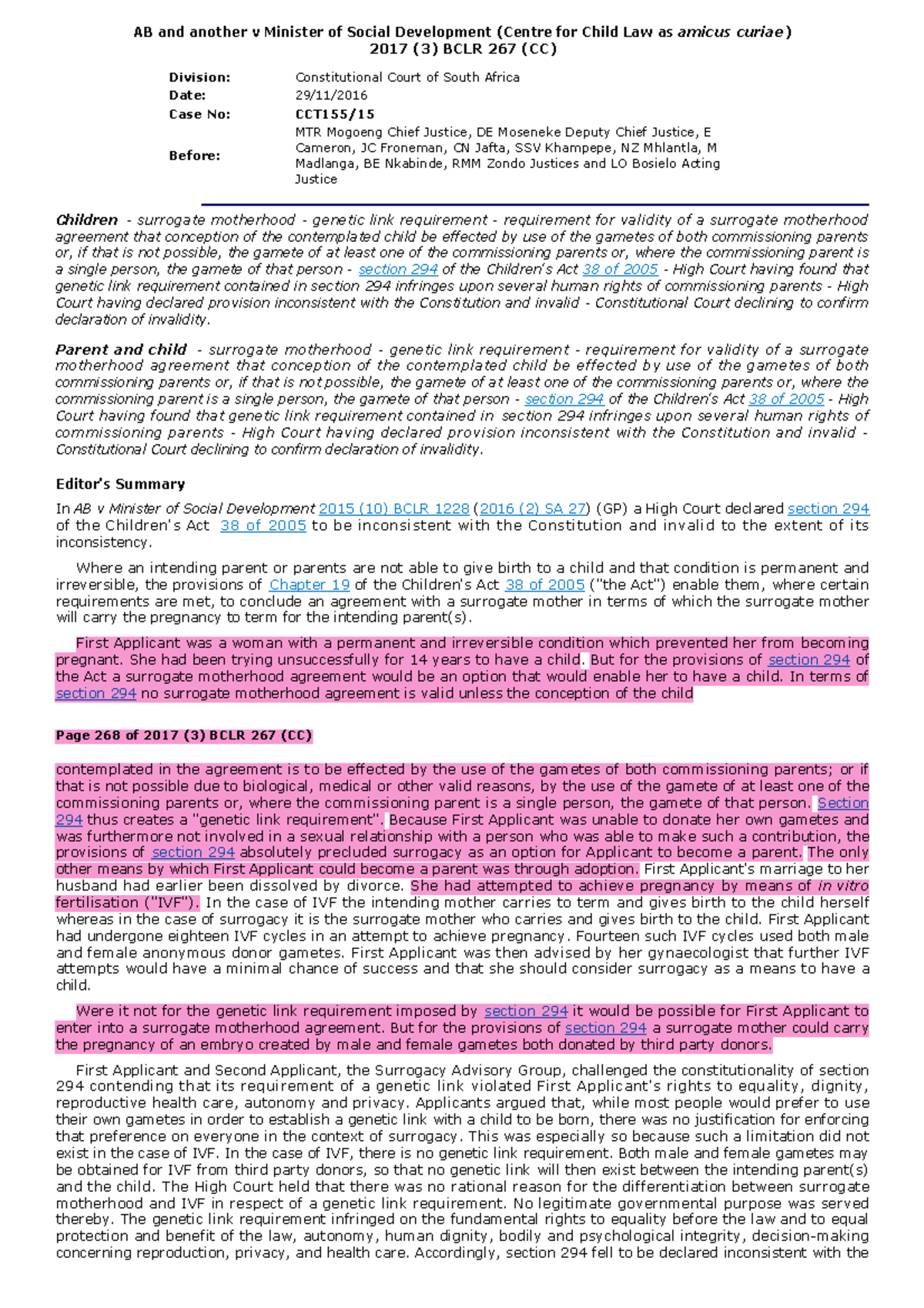 Constitutional Court Ruling on Surrogacy: AB v Minister of Social ...