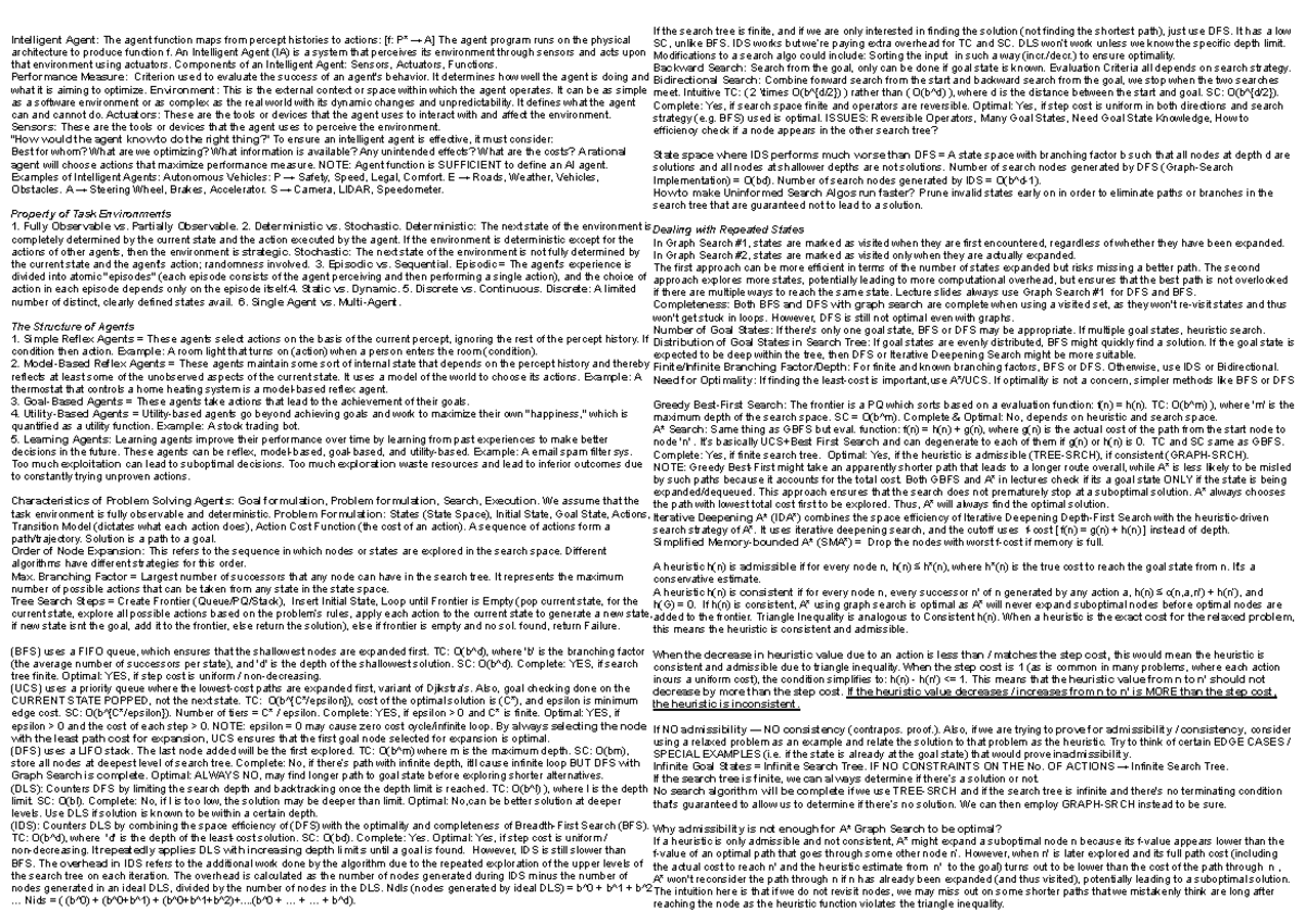 CS2109 S Final Exam Cheat Sheet - Intelligent Agents in AI & ML - Studocu