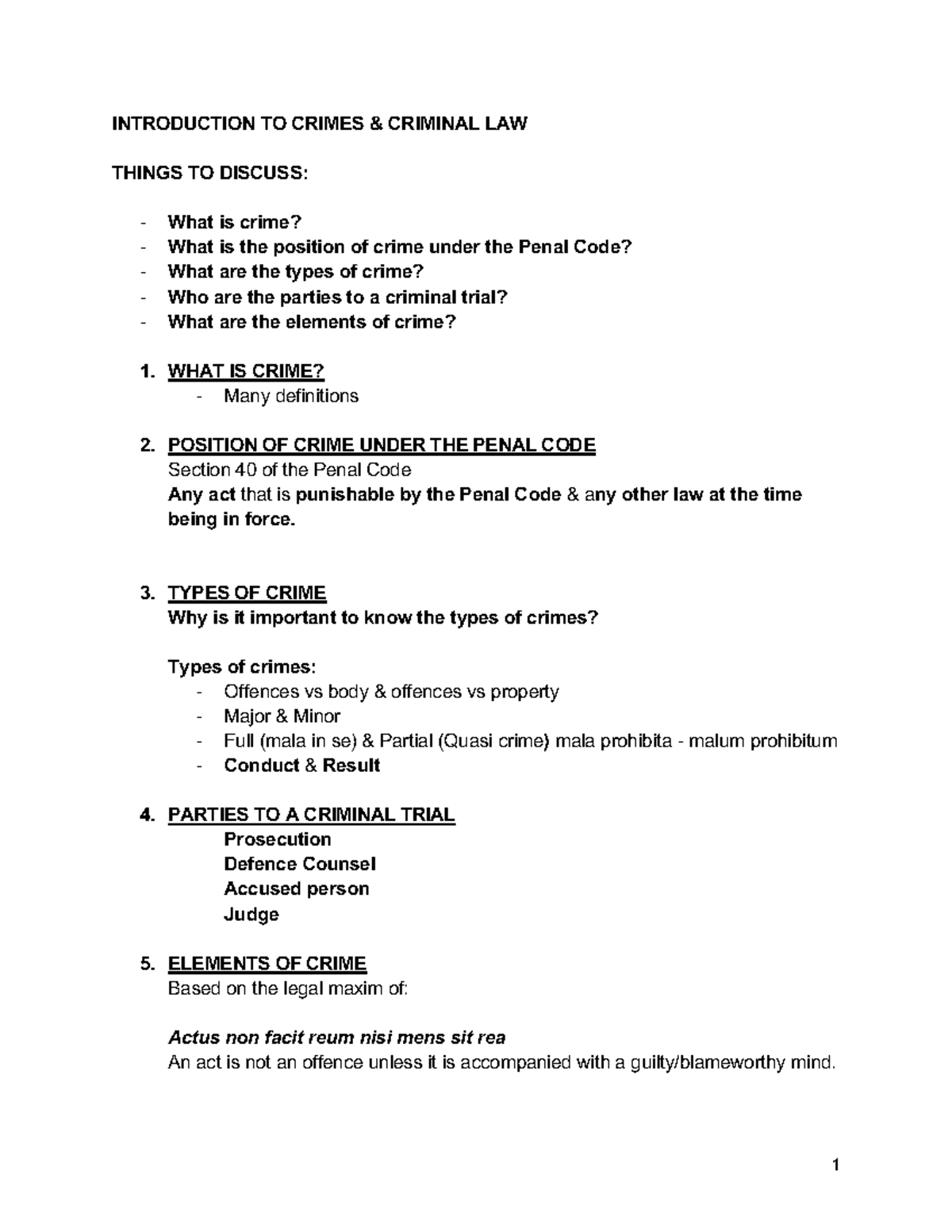 FACT Sheet 2310: Intro to Crime & Criminal Law Overview - Studocu