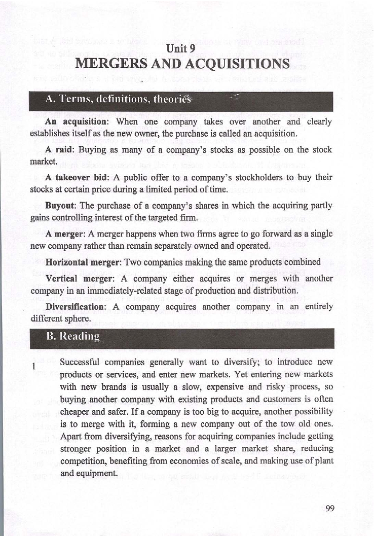 Unit 9: Mergers and Acquisitions - Key Terms and Concepts - Studocu