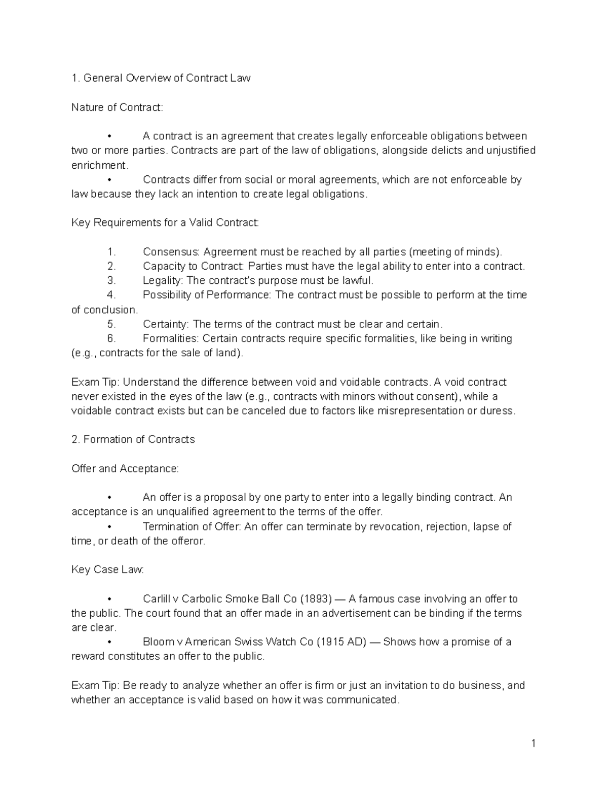 Contract Law Study Guide - Key Concepts and Case Law Overview - Studocu