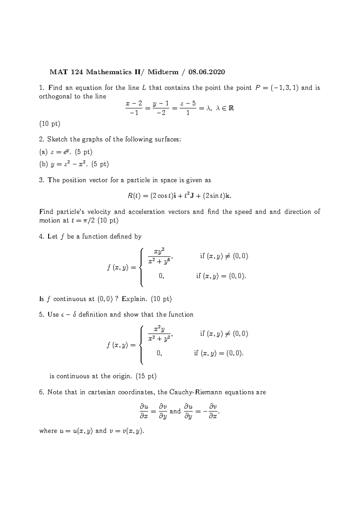 MTK 124-02-04 midterm - amath mid term - MAT 124 Mathematics II ...