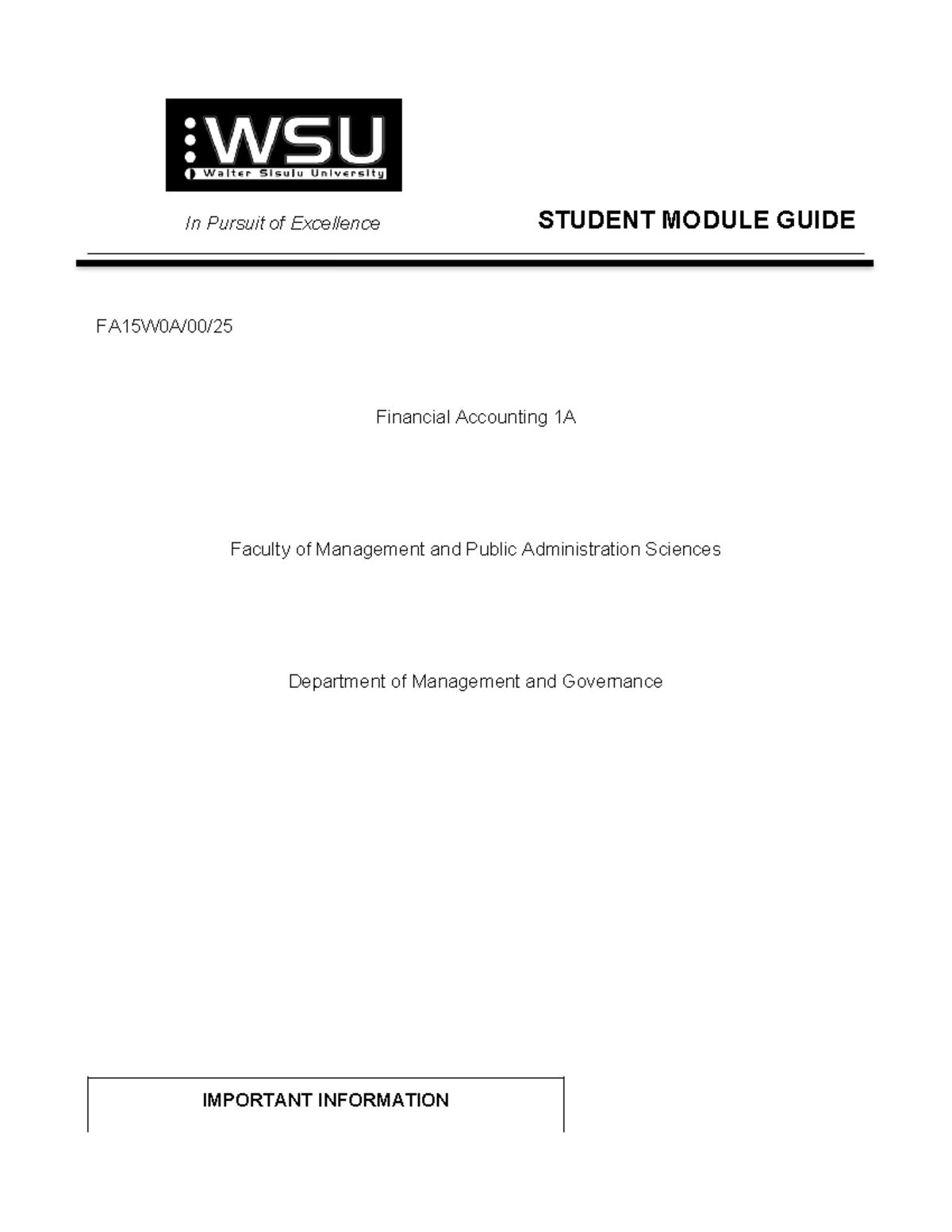 Financial Accounting 1A: Student Module Guide for 2025 (ECP) - In ...