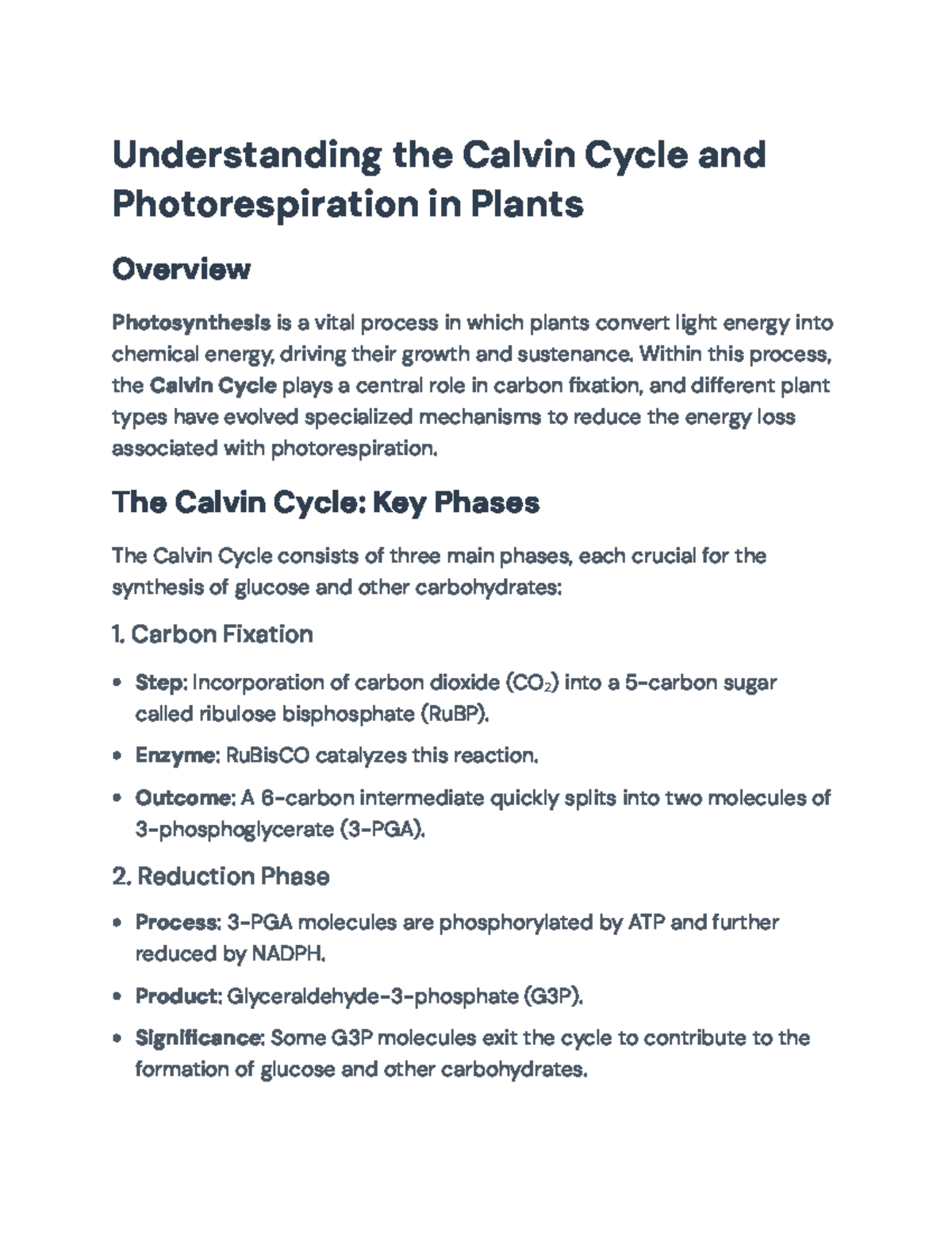 Understanding the Calvin Cycle and Photorespiration in Plants ...
