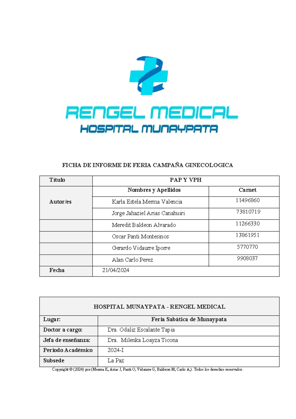 Informe sobre la Campaña Ginecológica: PAP y VPH en Munaypata - Document Preview