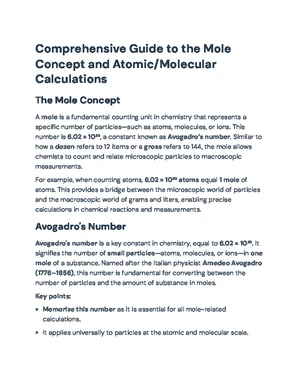 Mole Concept - Study Notes & Assignments - Studocu