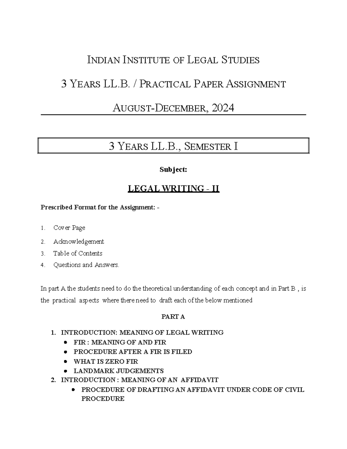 Practical Paper Assignment LL.B. III Year - Legal Writing II Overview ...