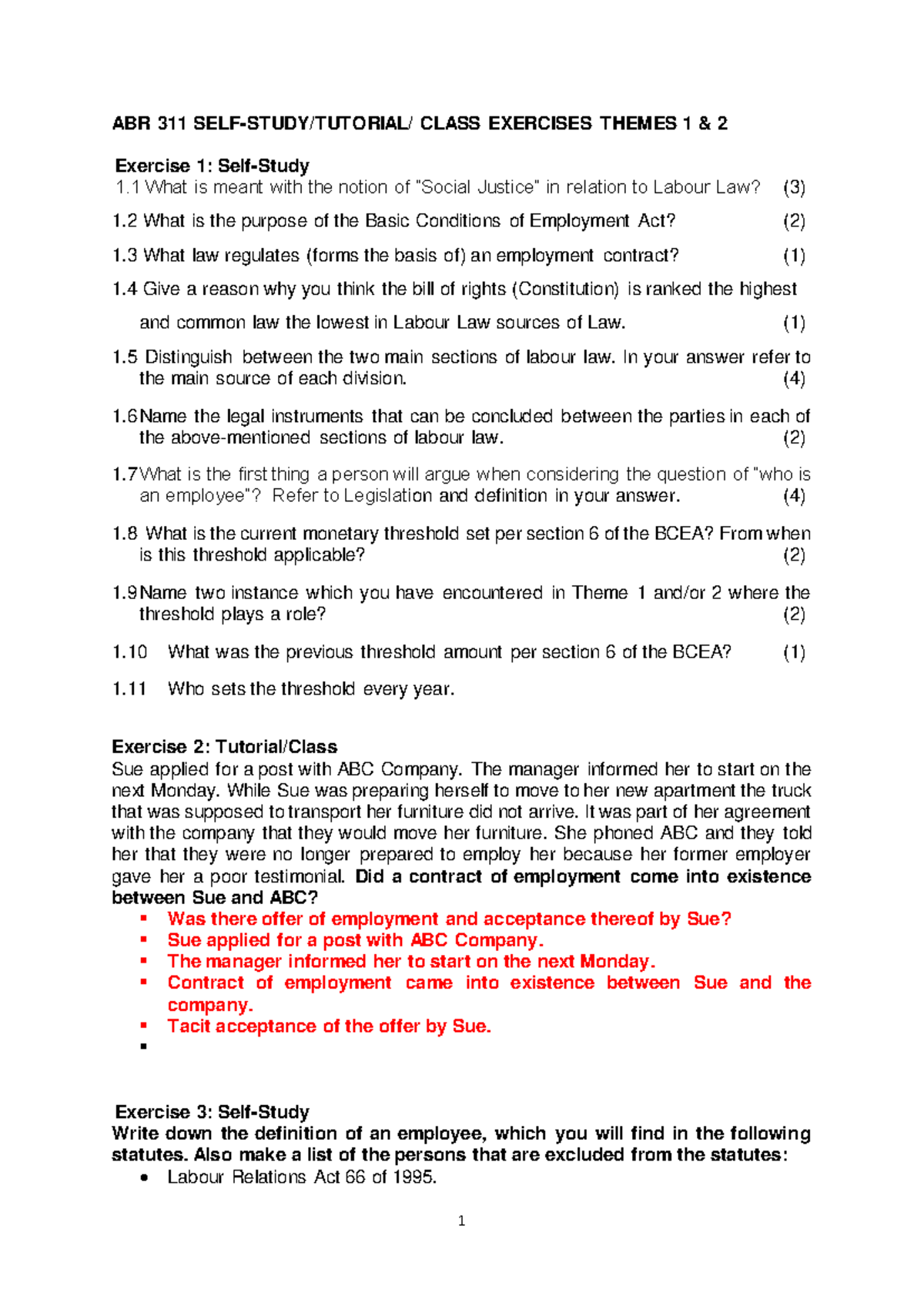 ABR 311 Self Study Tutorial: Class Exercises for Themes 1 & 2 Memo ...